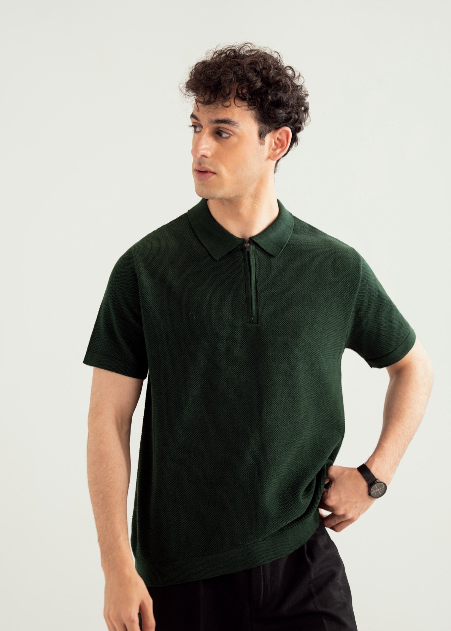 cotton pique Polo Shirt in Dark green