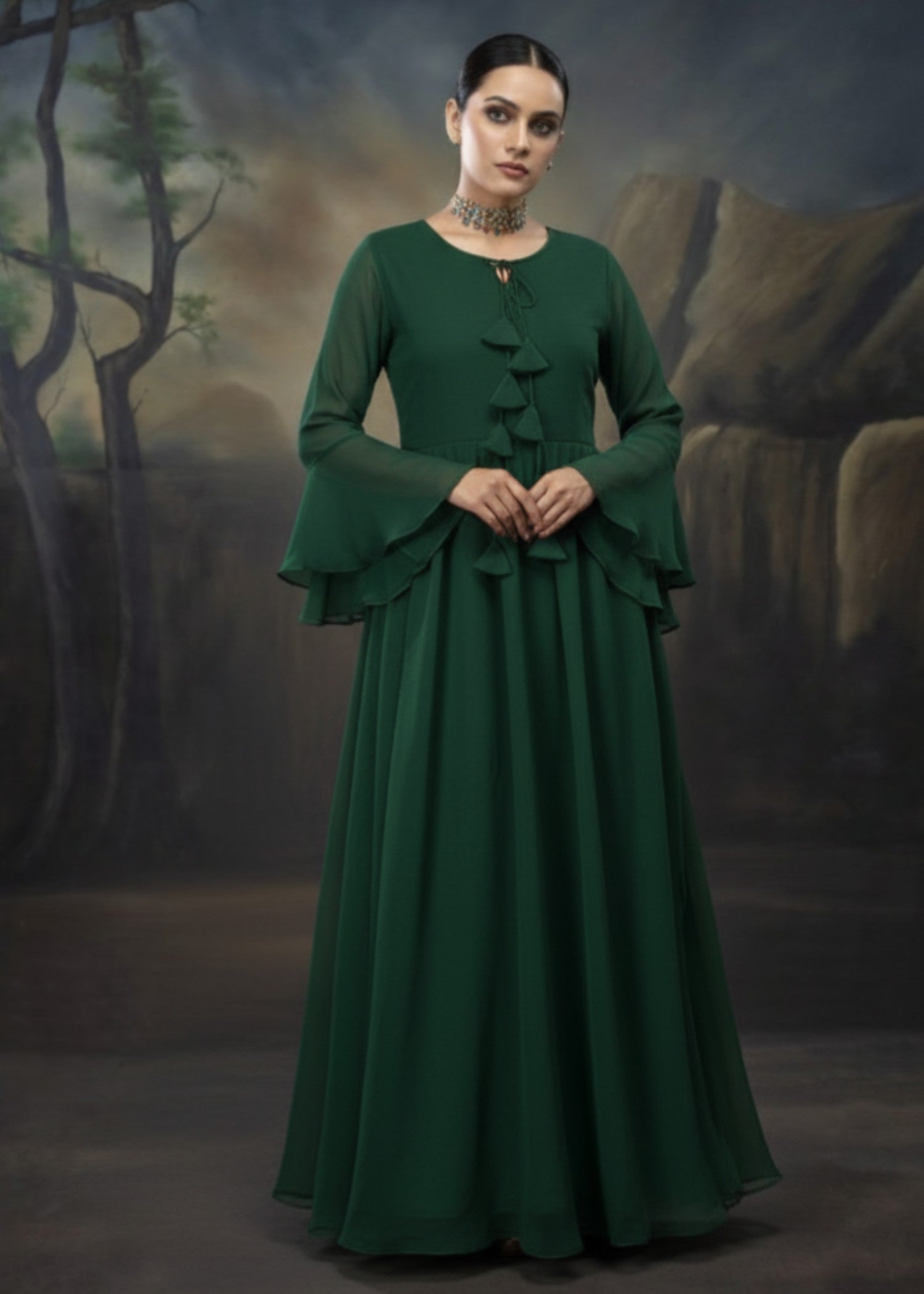crinkle chiffon Maxi in Dark green
