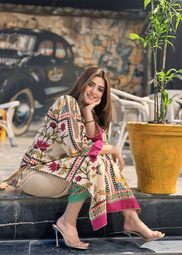 blended khaddar Kurta Set in Beige