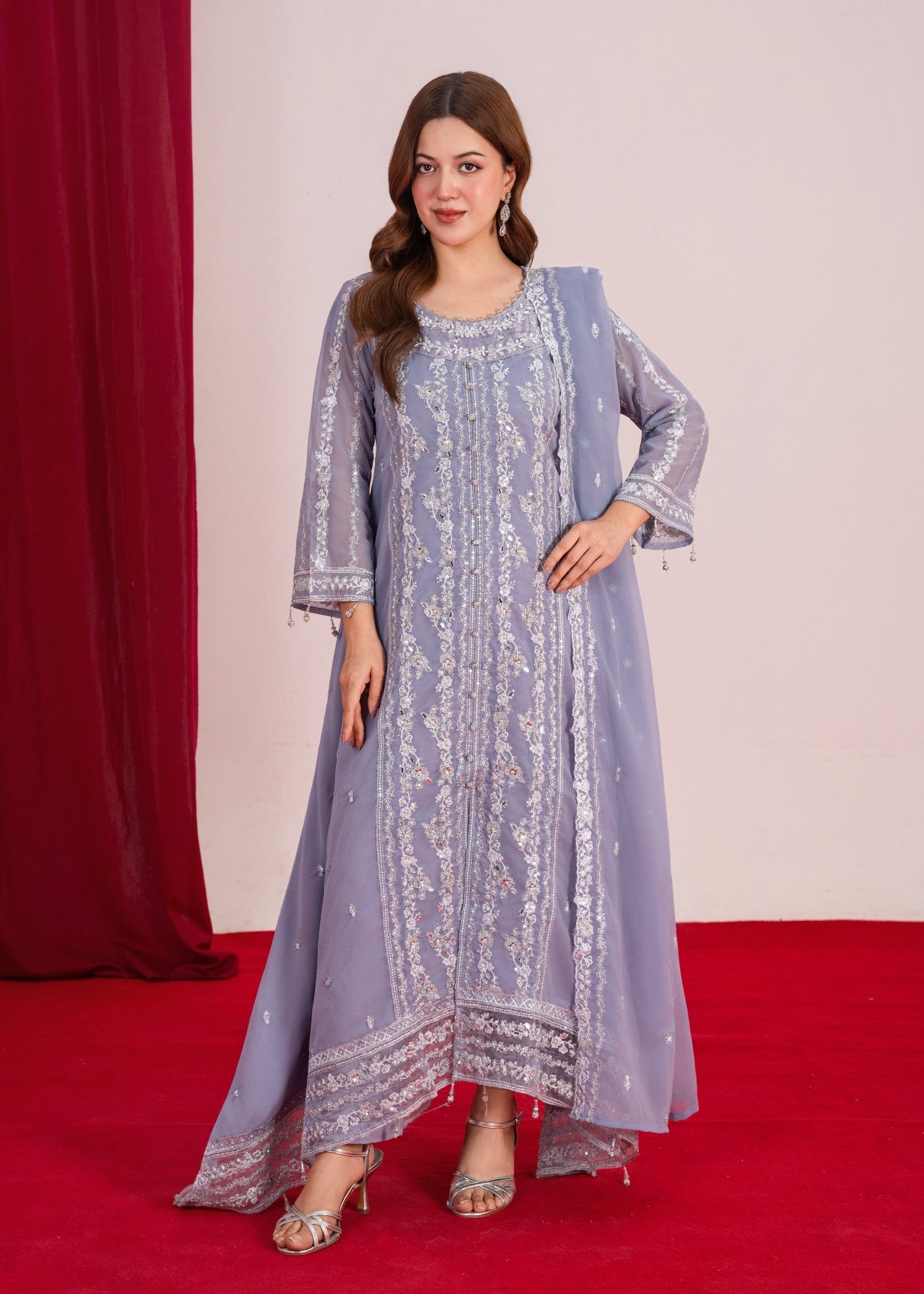 chiffon Pishwas in Bluebell
