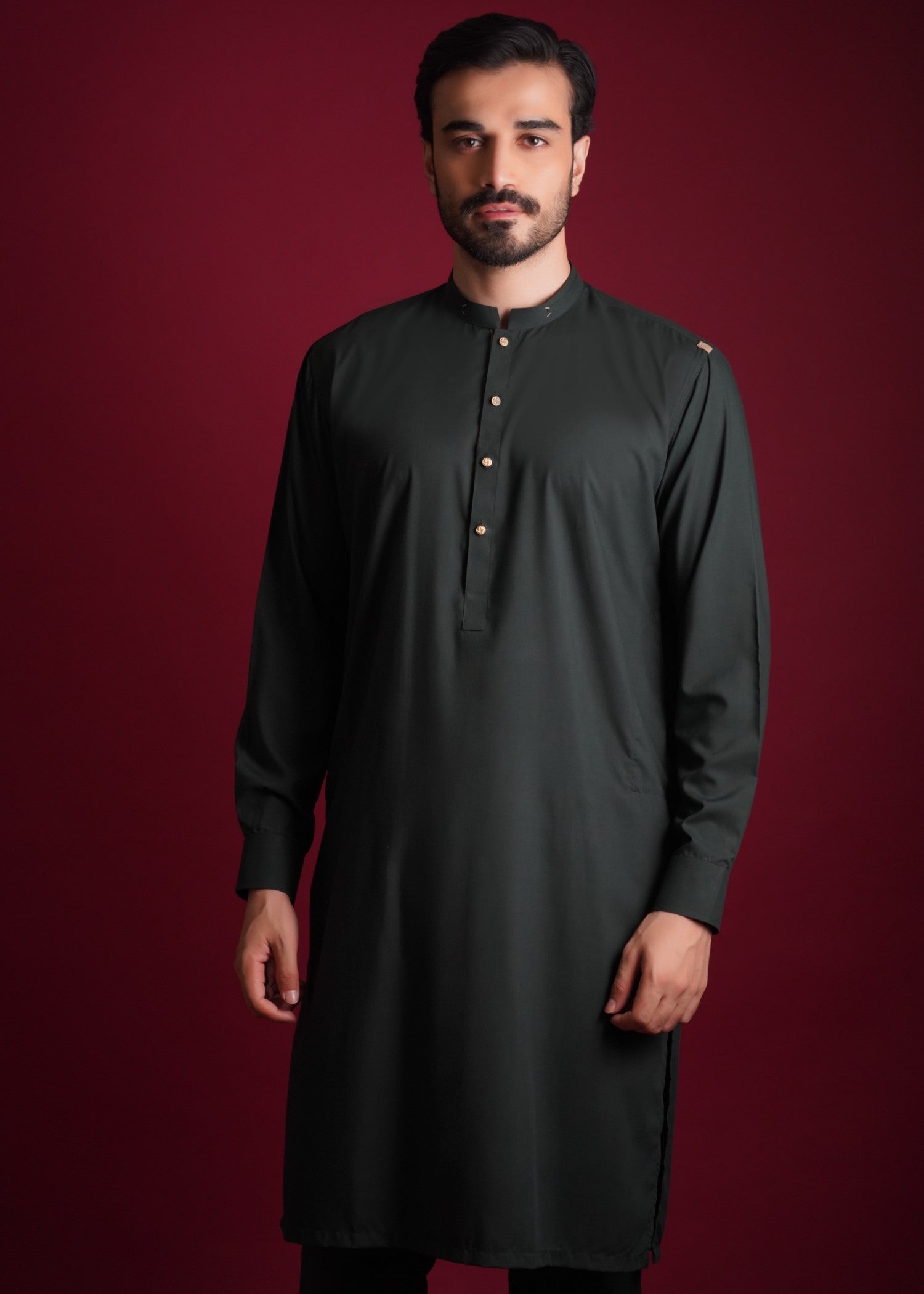 cotton viscose Kurta Set in Dark green