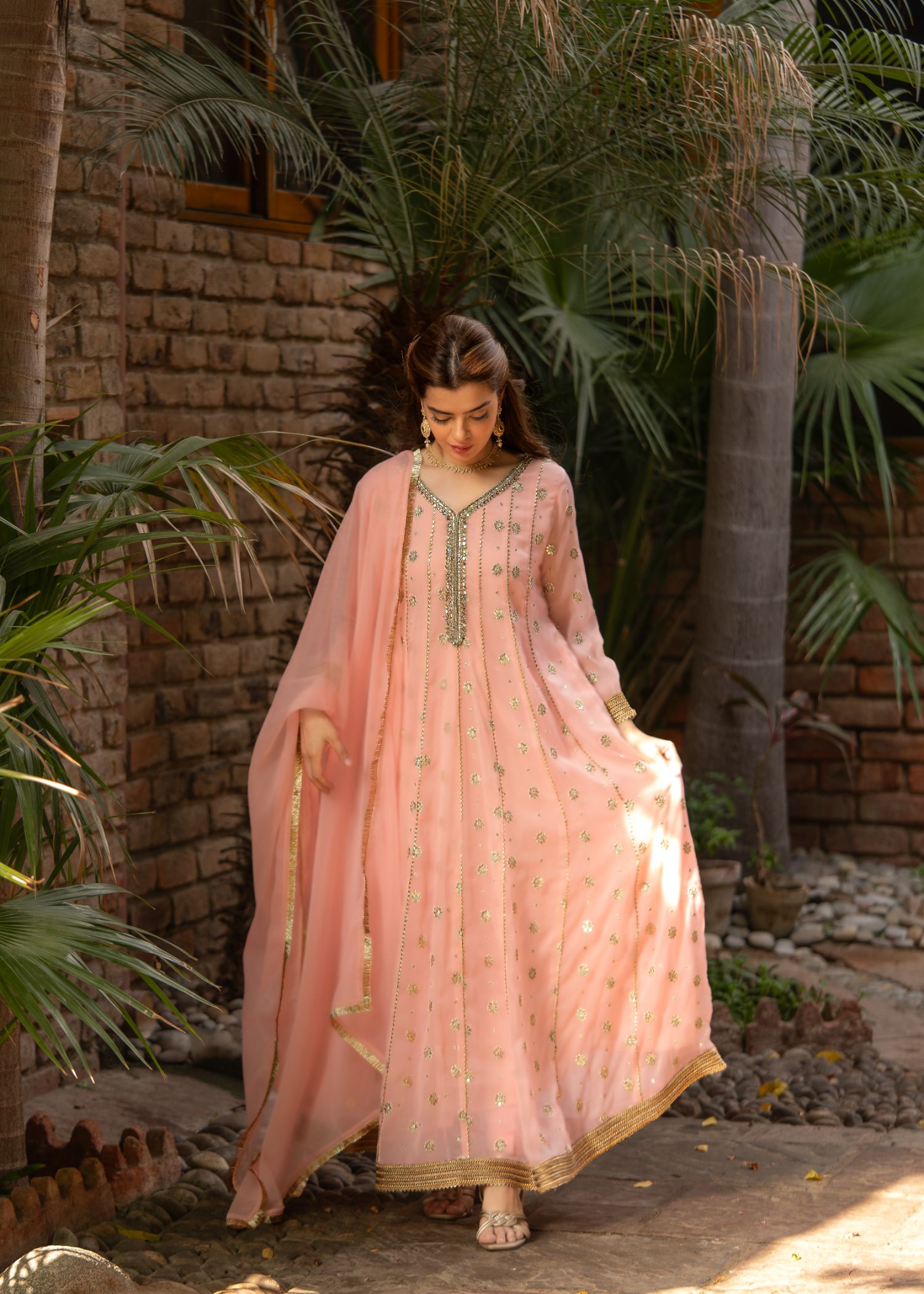 chiffon Pishwas in Baby pink