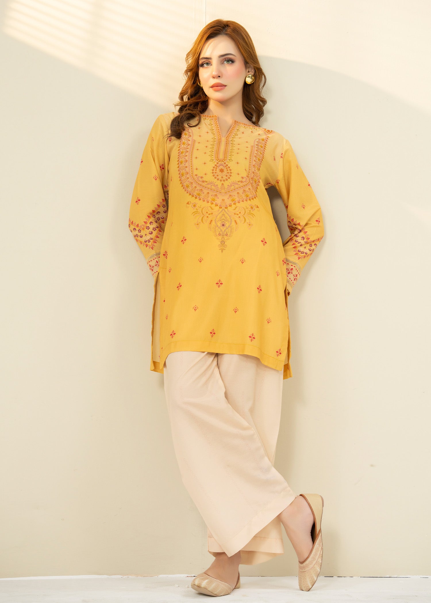 lawn Kurta Set in Yellow, beige