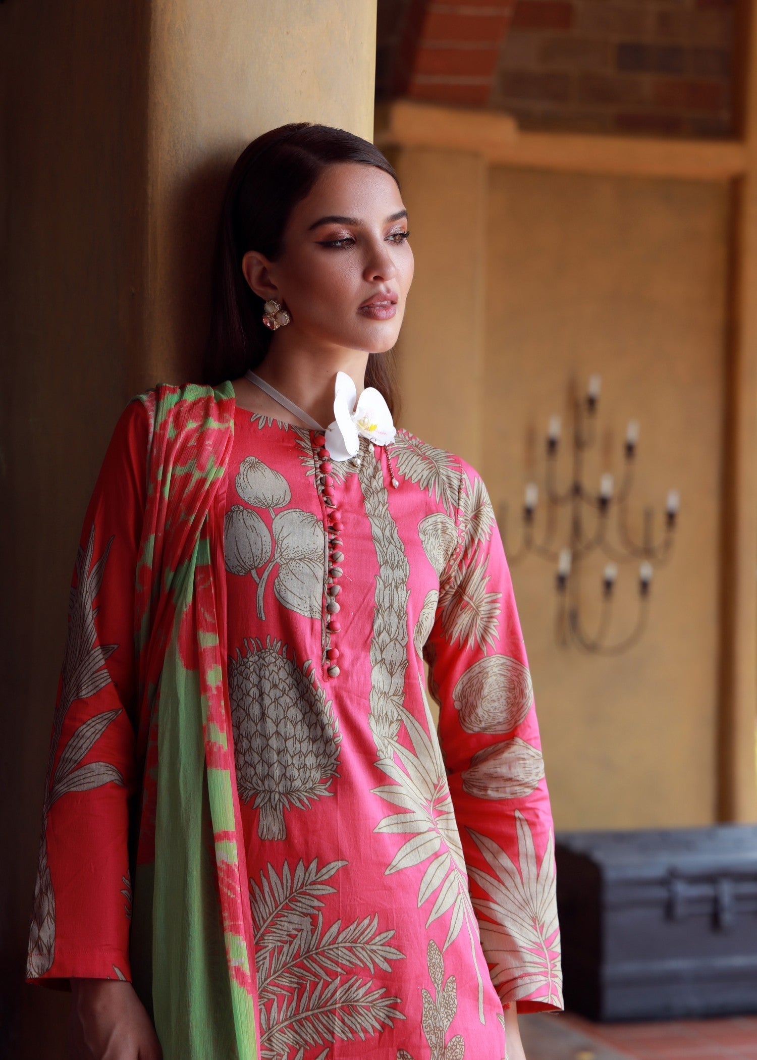 lawn Sharara in Coral pink