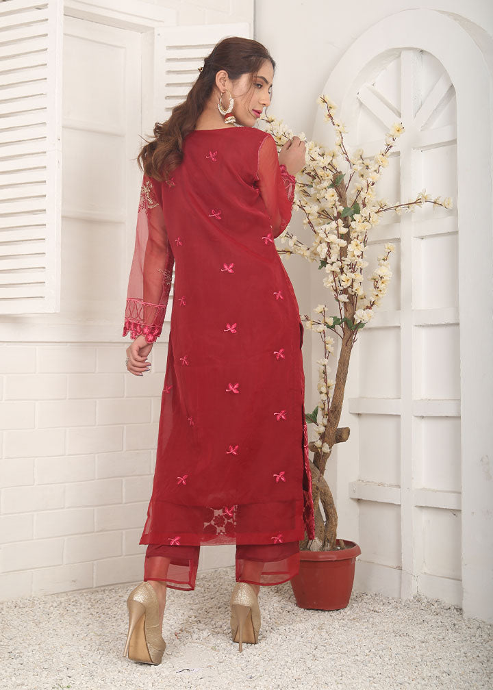 organza Kurta Set in Red