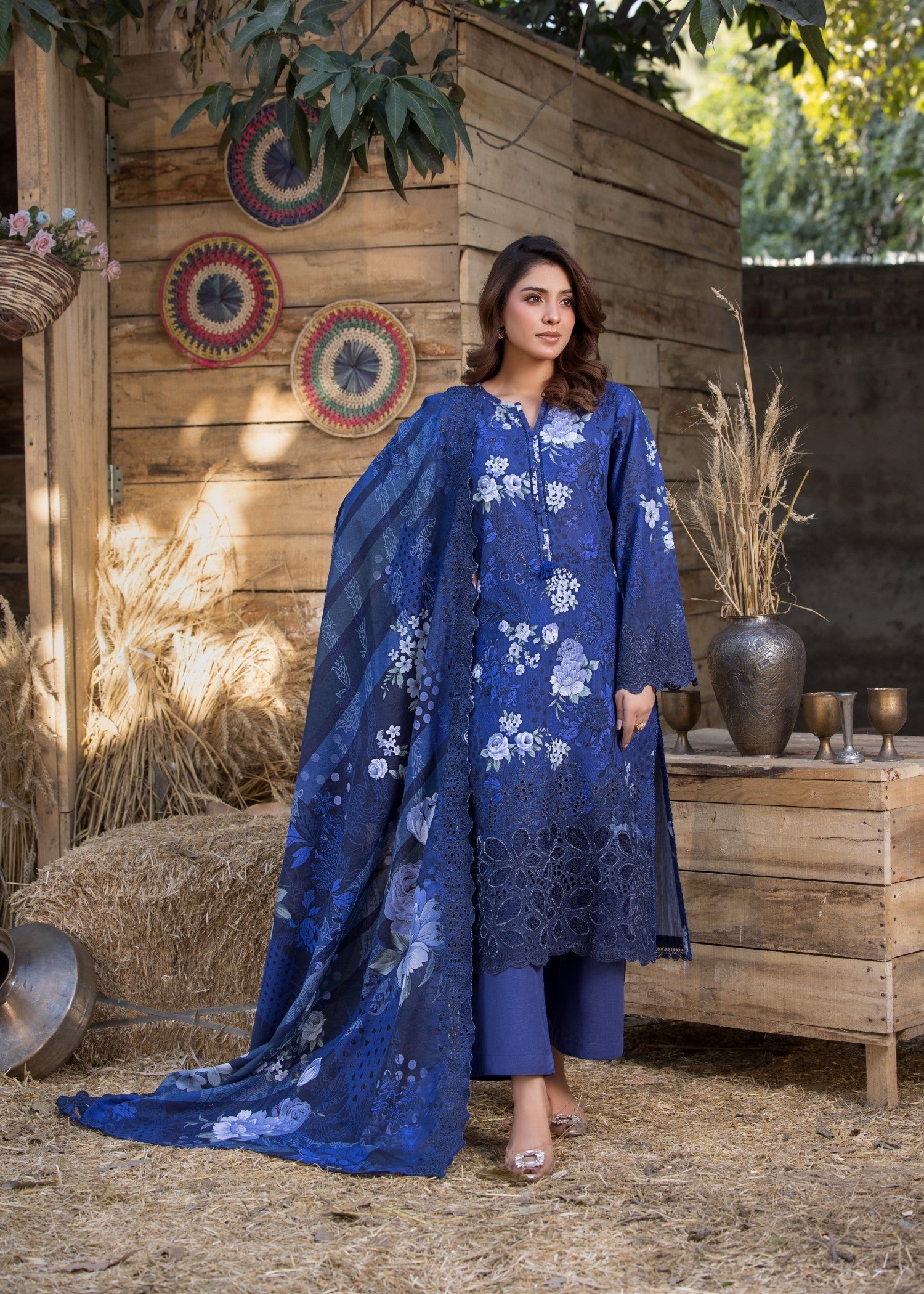 khaddar Kurta Set in Blue