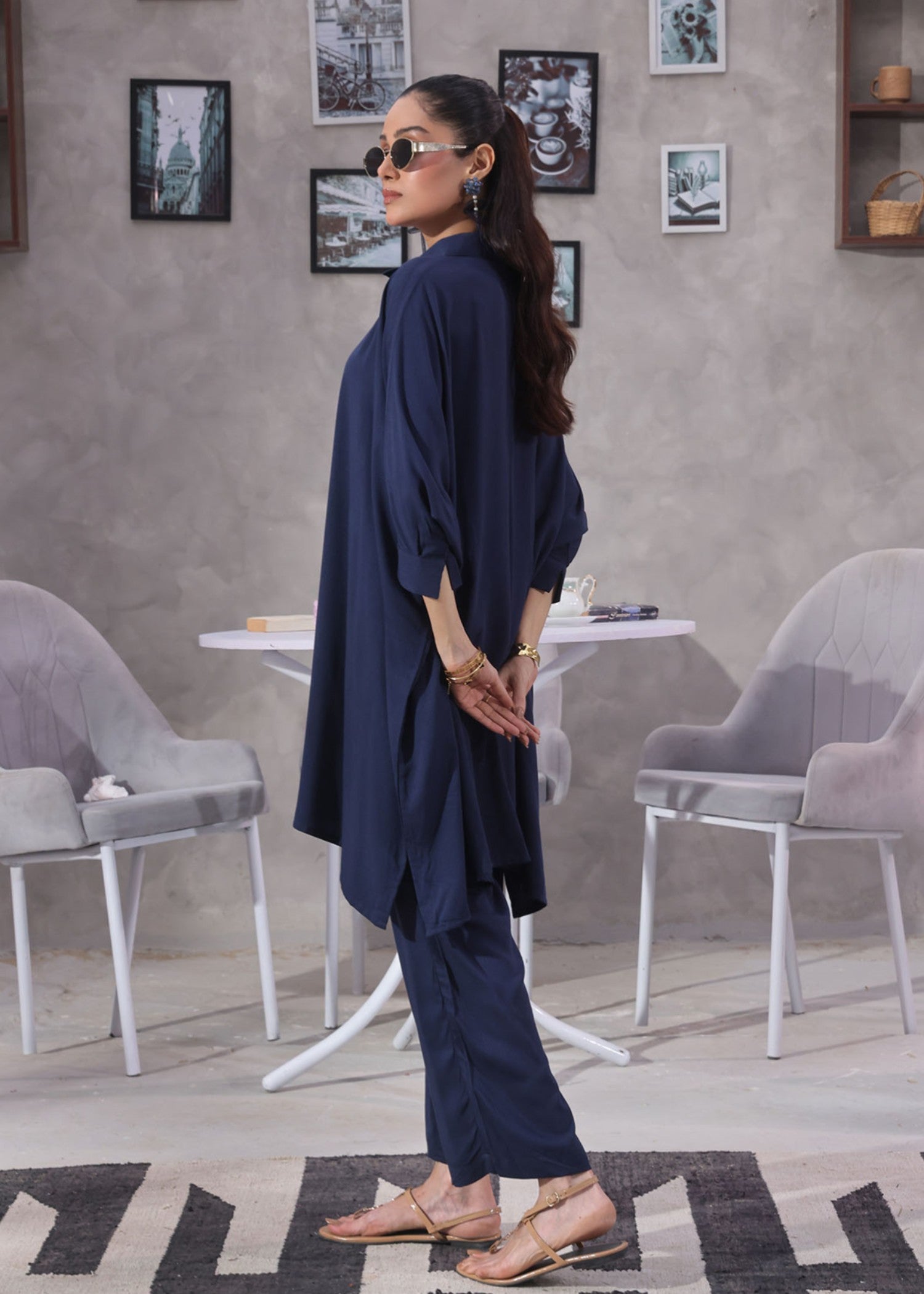 cotton dobby Kaftan in Blue