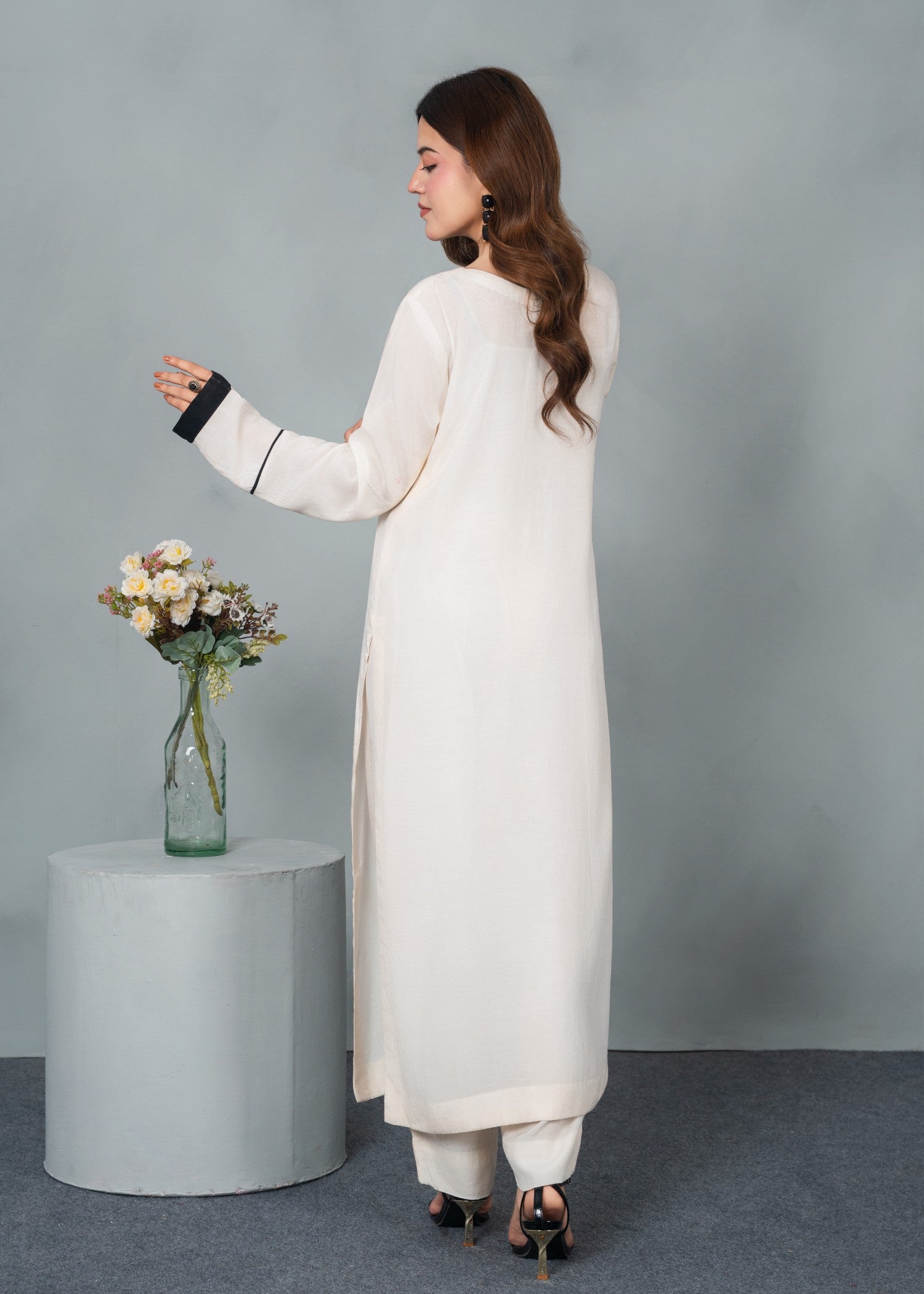 silk finish lawn Kurta Set in White