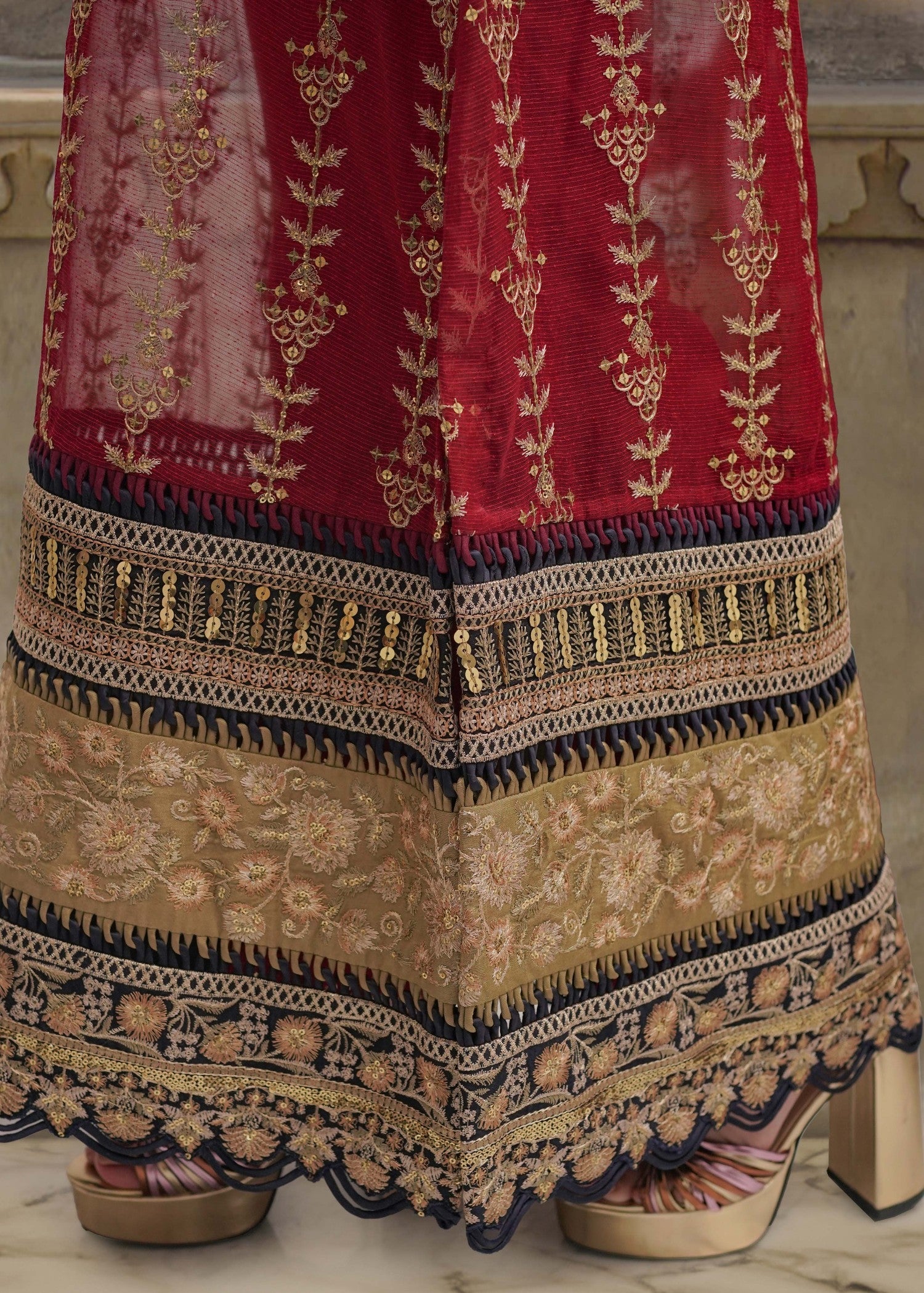 poly karandi Kurta Set in Red
