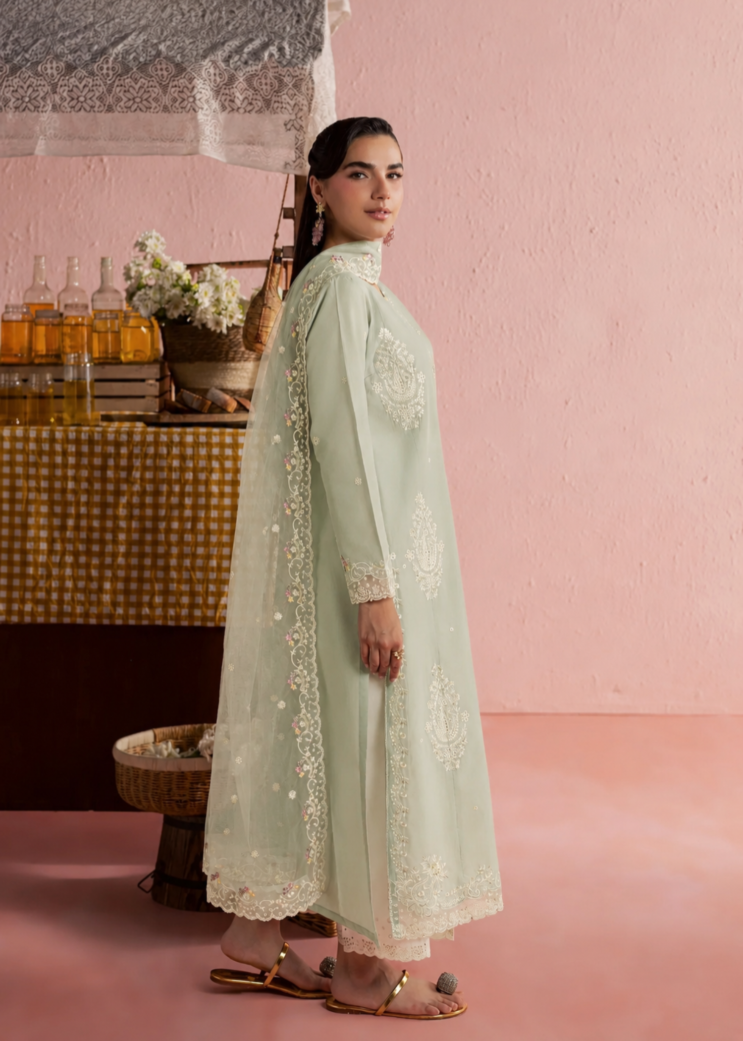 linen Kurta Set in Tea green