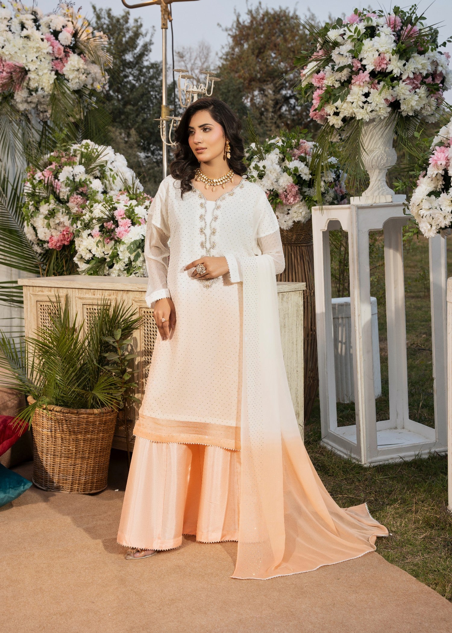 chiffon Kurta Set in Peach pink