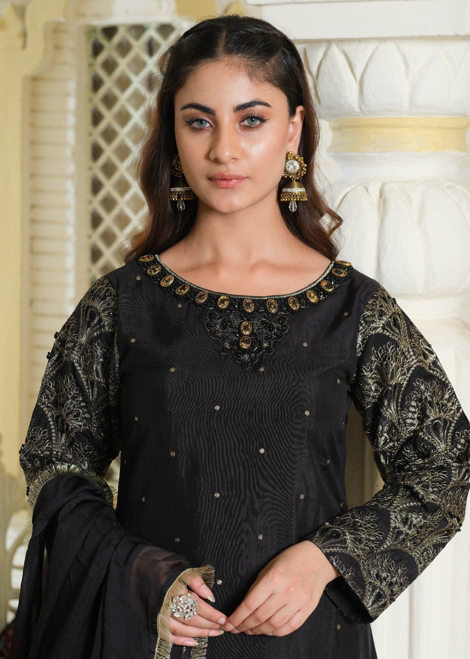 raw silk Kurta Set in Jet black