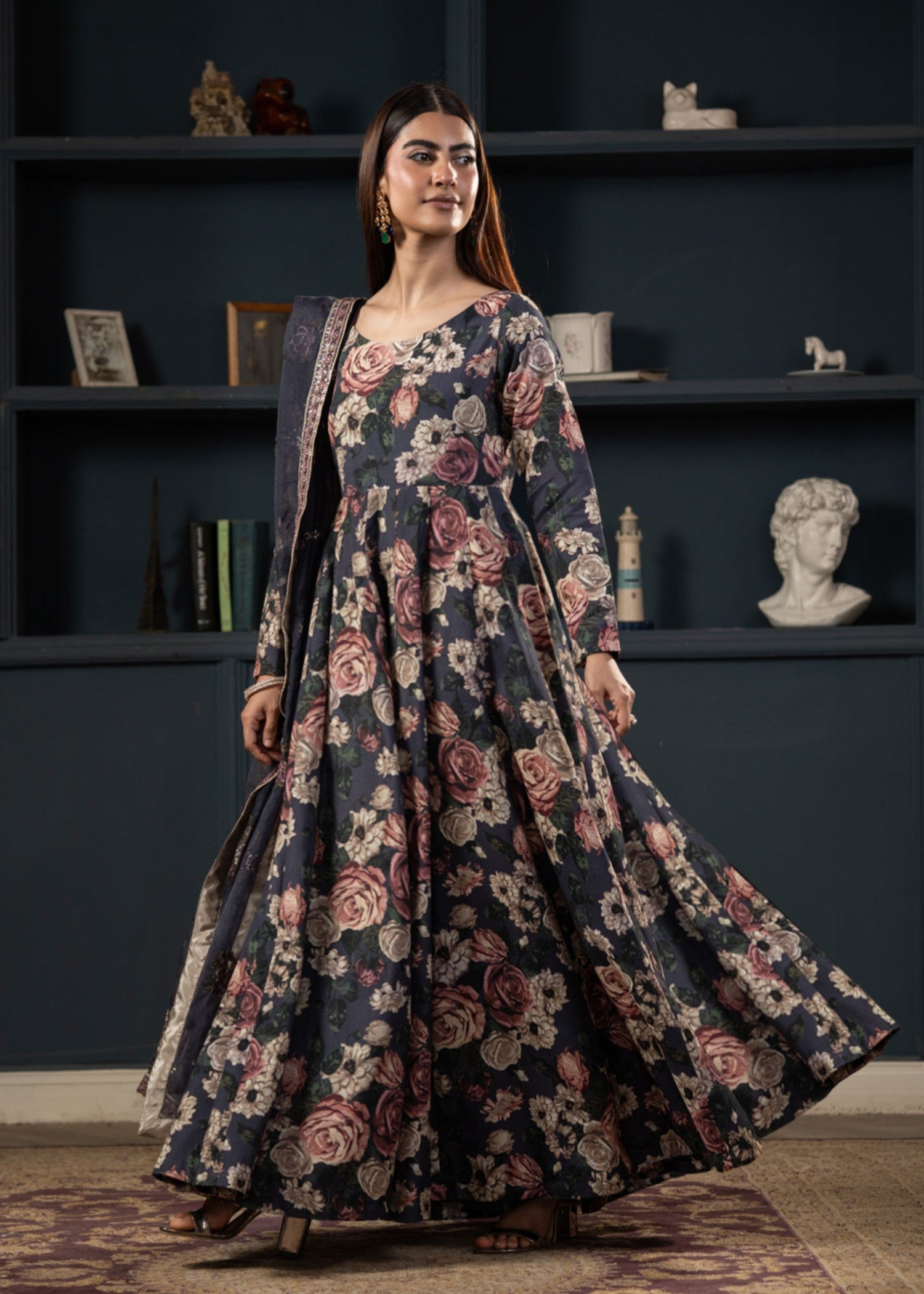 raw silk Pishwas in Midnight