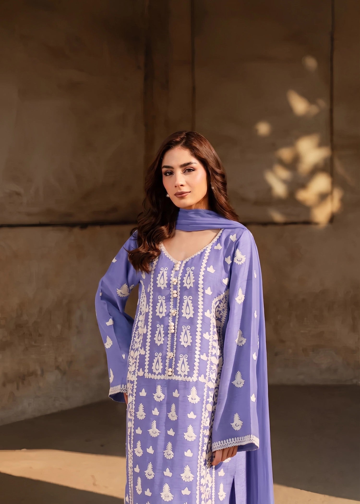 lawn cotton Kurta Set in Bright lavender