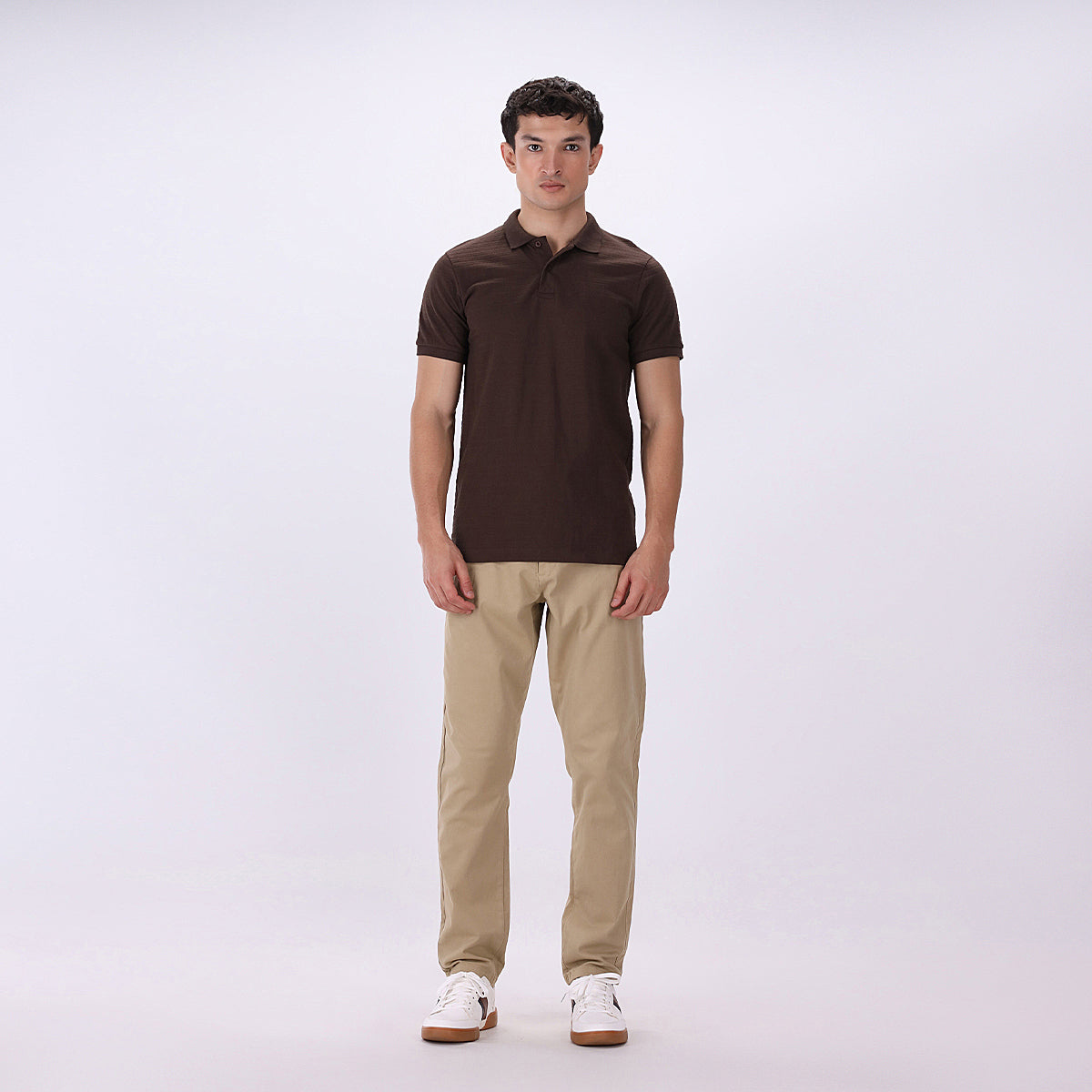 cotton dobby Polo Shirt in Chocolate brown