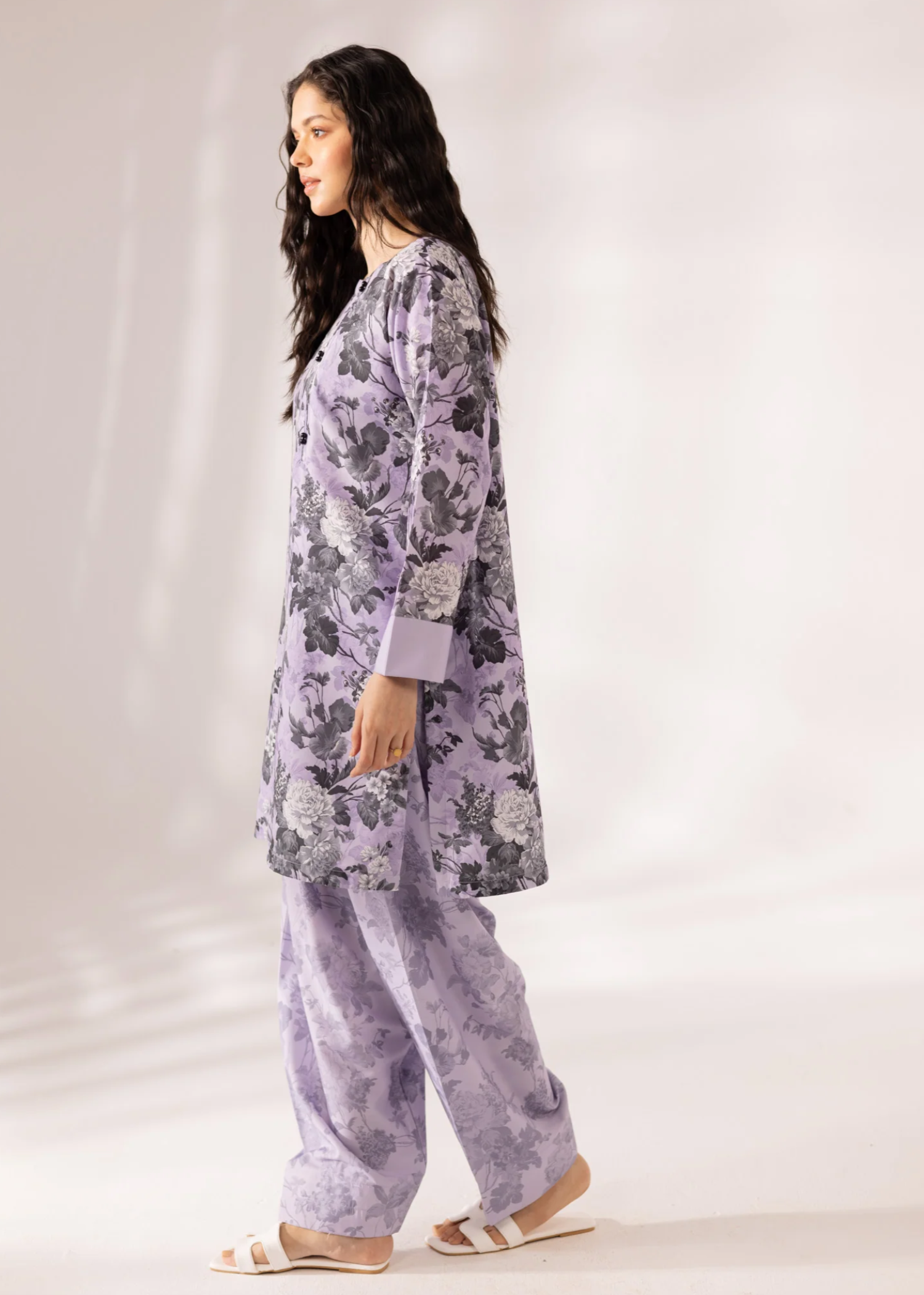 blended khaddar Kurta Set in Mauve