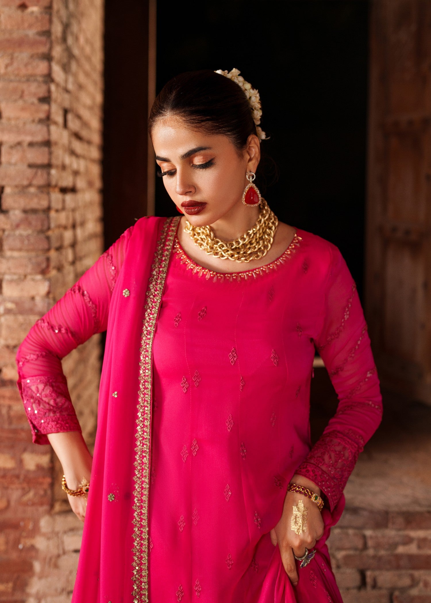 crinkle chiffon Maxi in Shocking pink