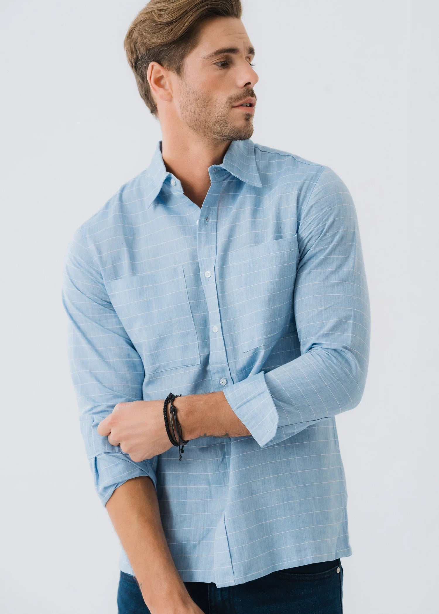 twill cotton Casual Shirt in Light blue