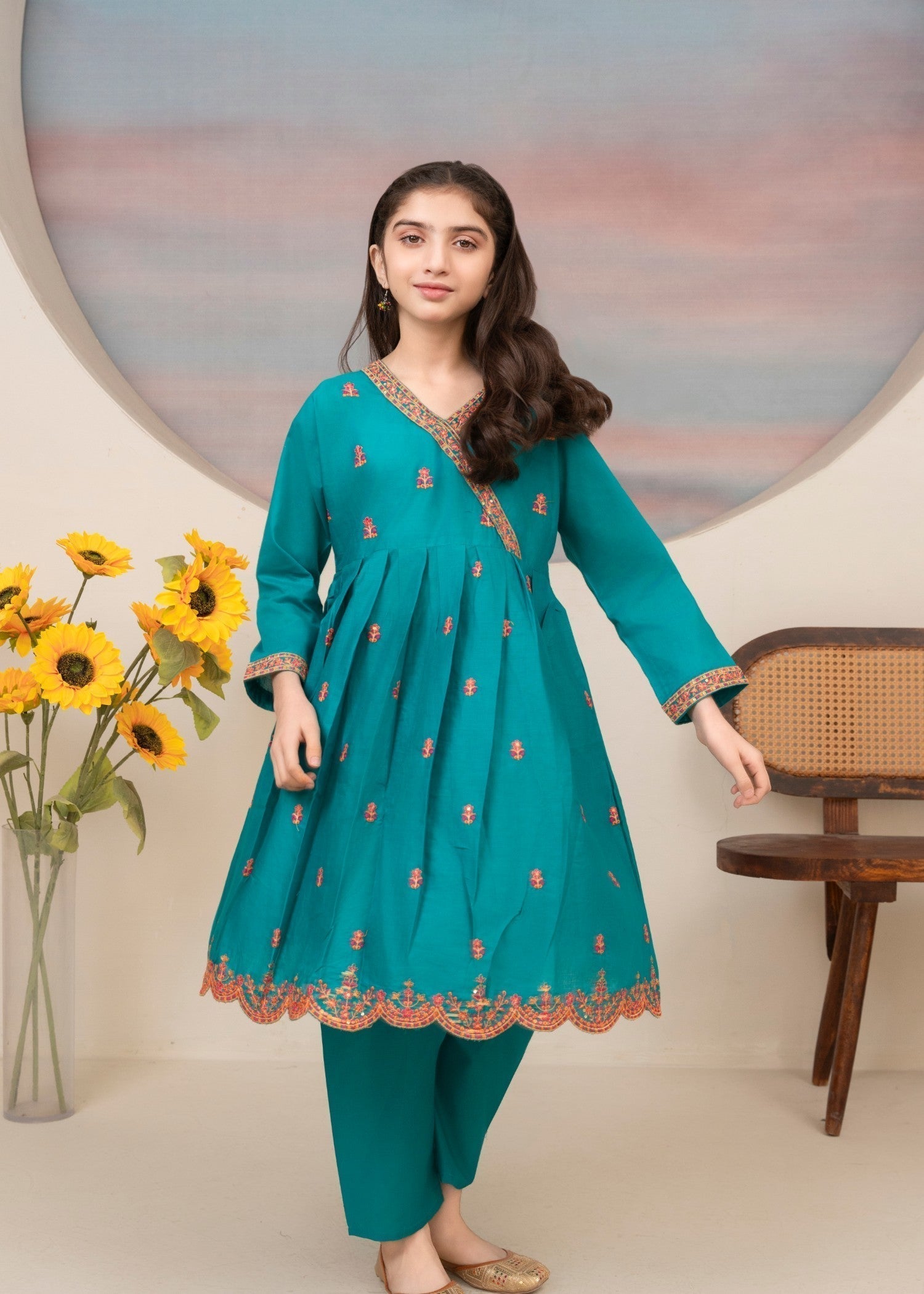 lawn Angrakha in Sea green