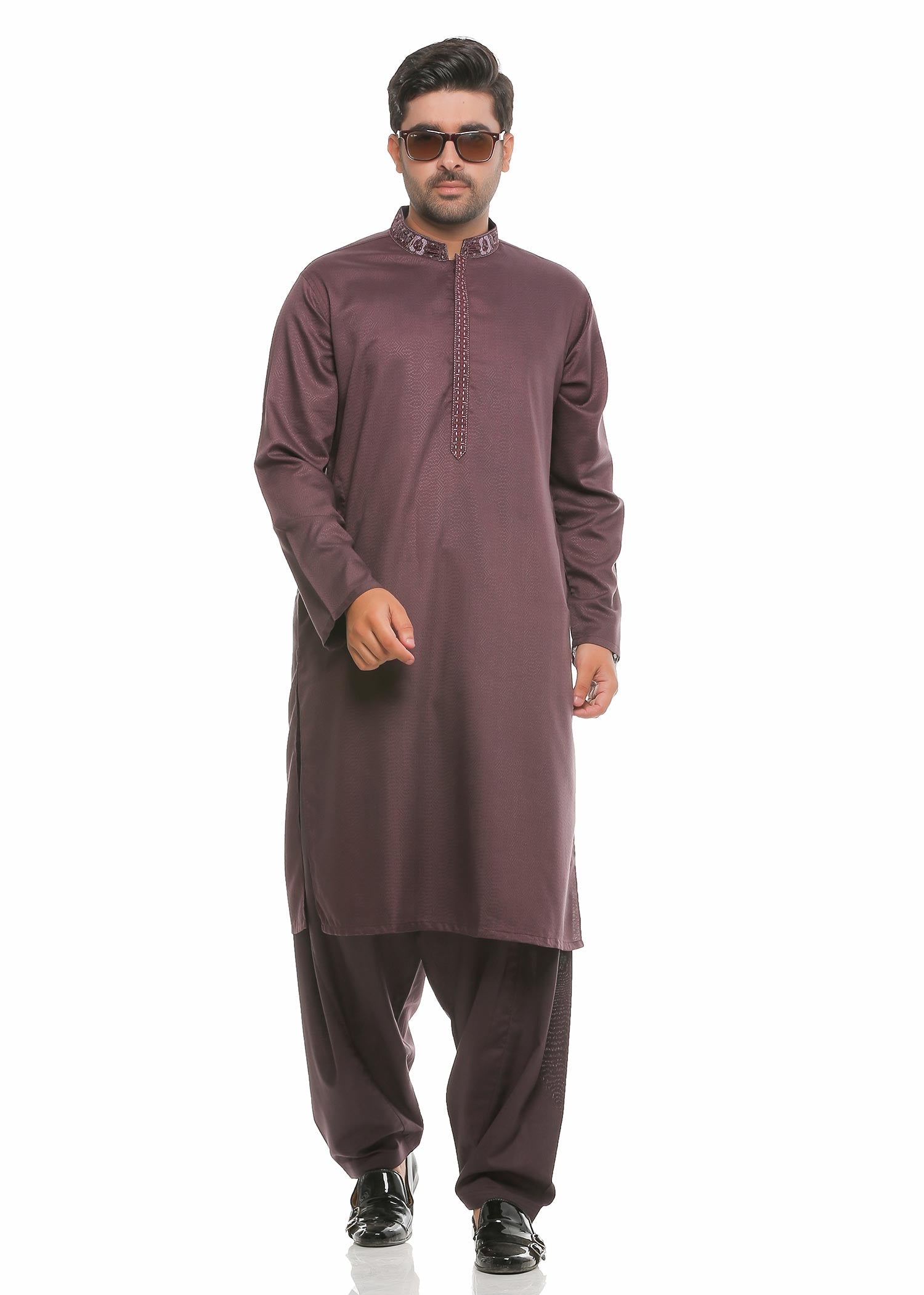 textured wash & wear Shalwar Kameez in Purple