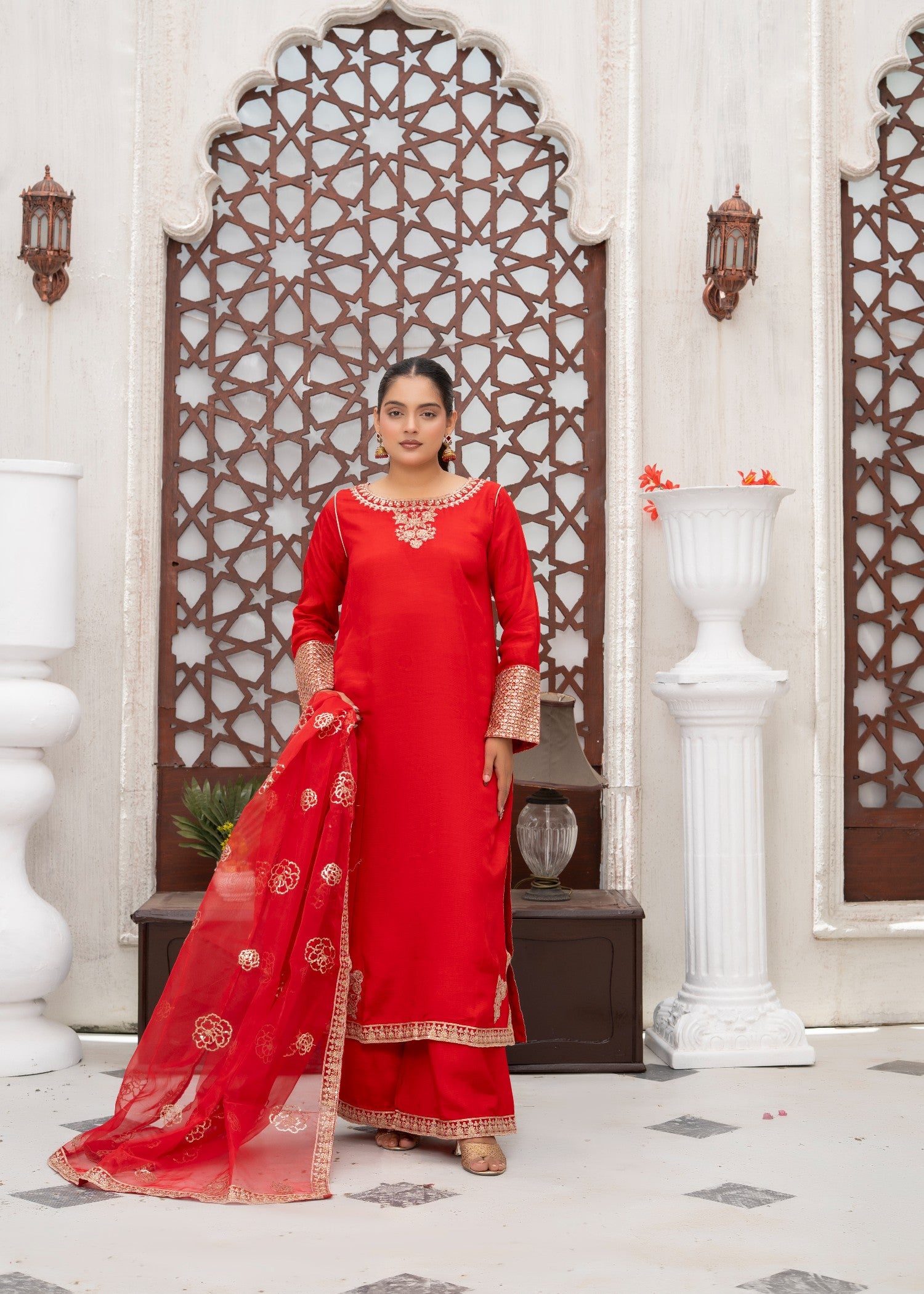 raw silk Kurta Set in Blood red