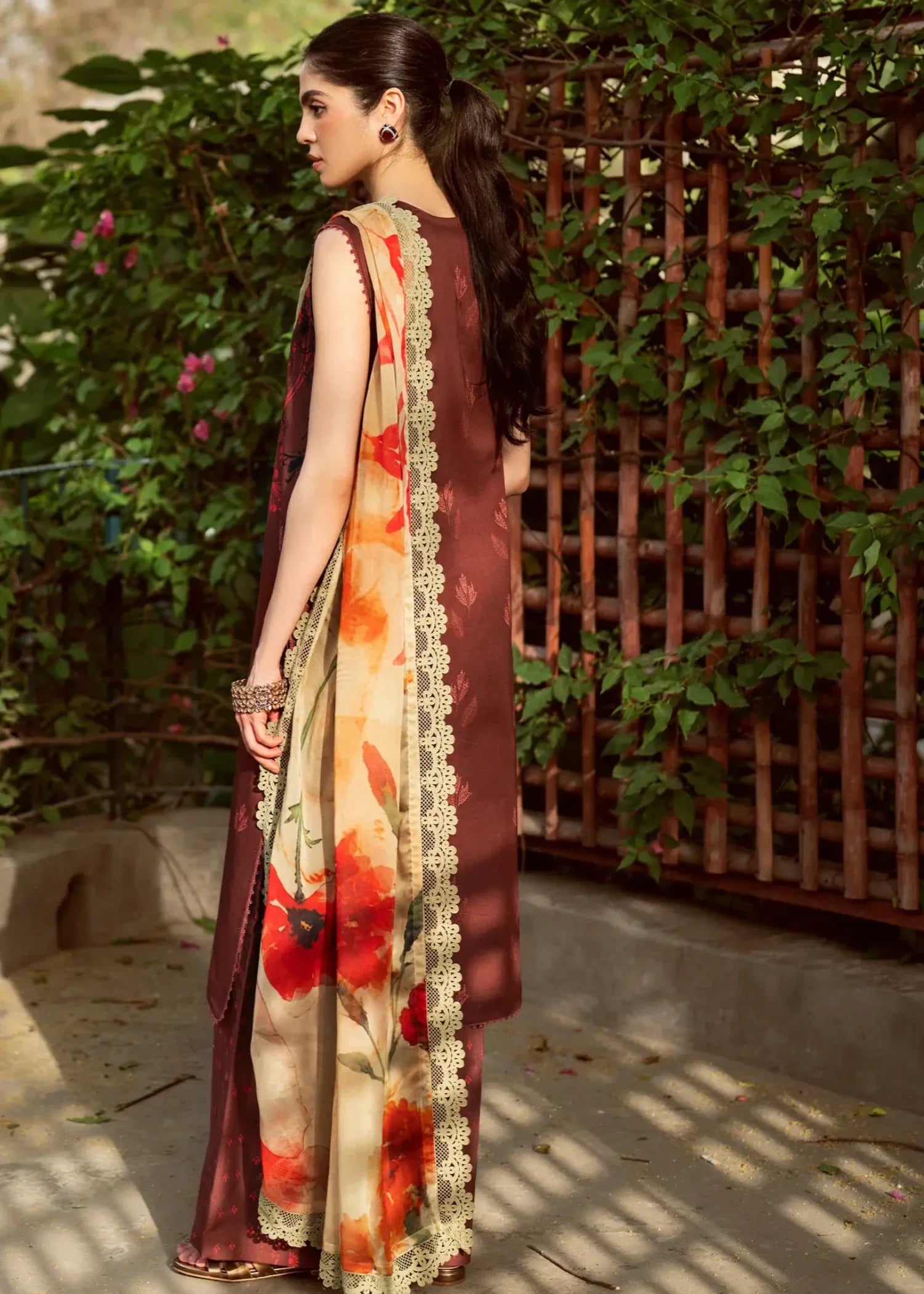 lawn Unstitched in Rustic red