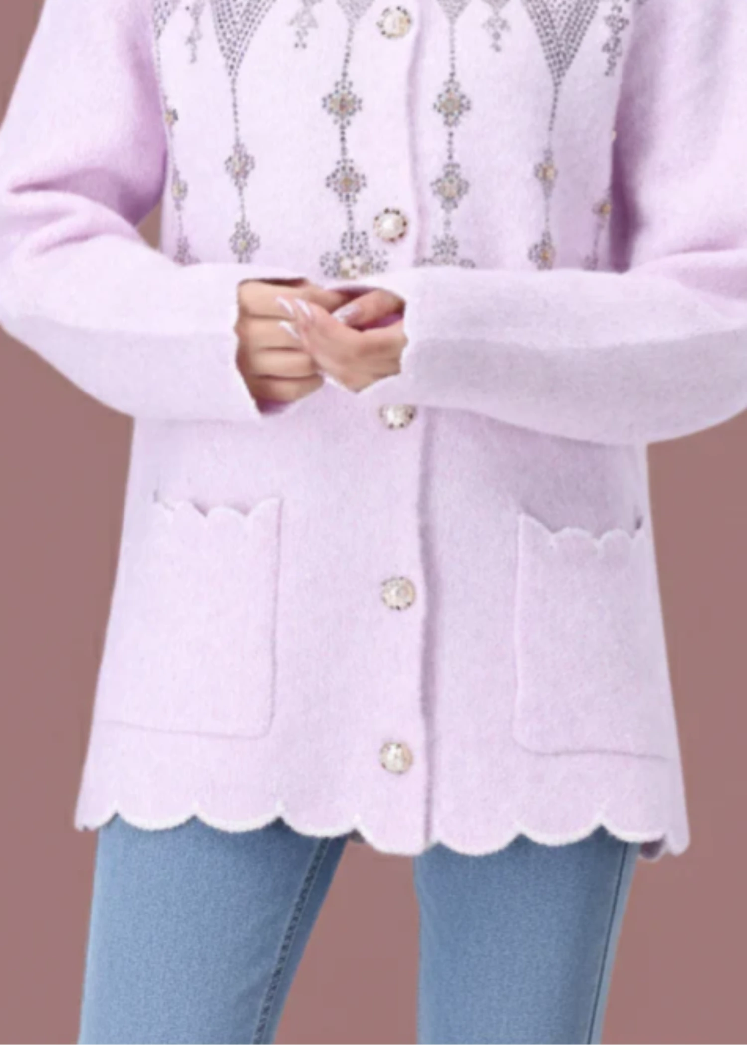 wool Cardigan in Lilac