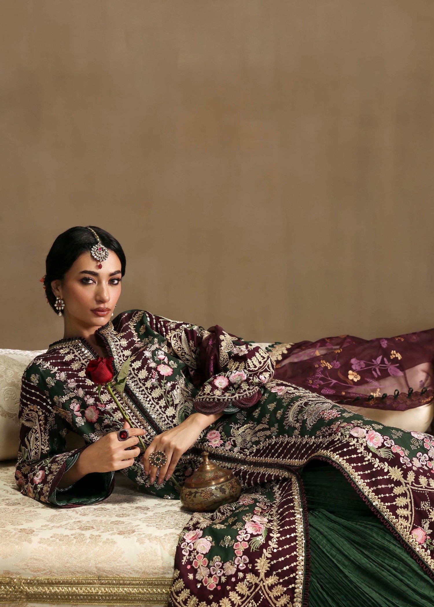 raw silk Sharara in Purple, green