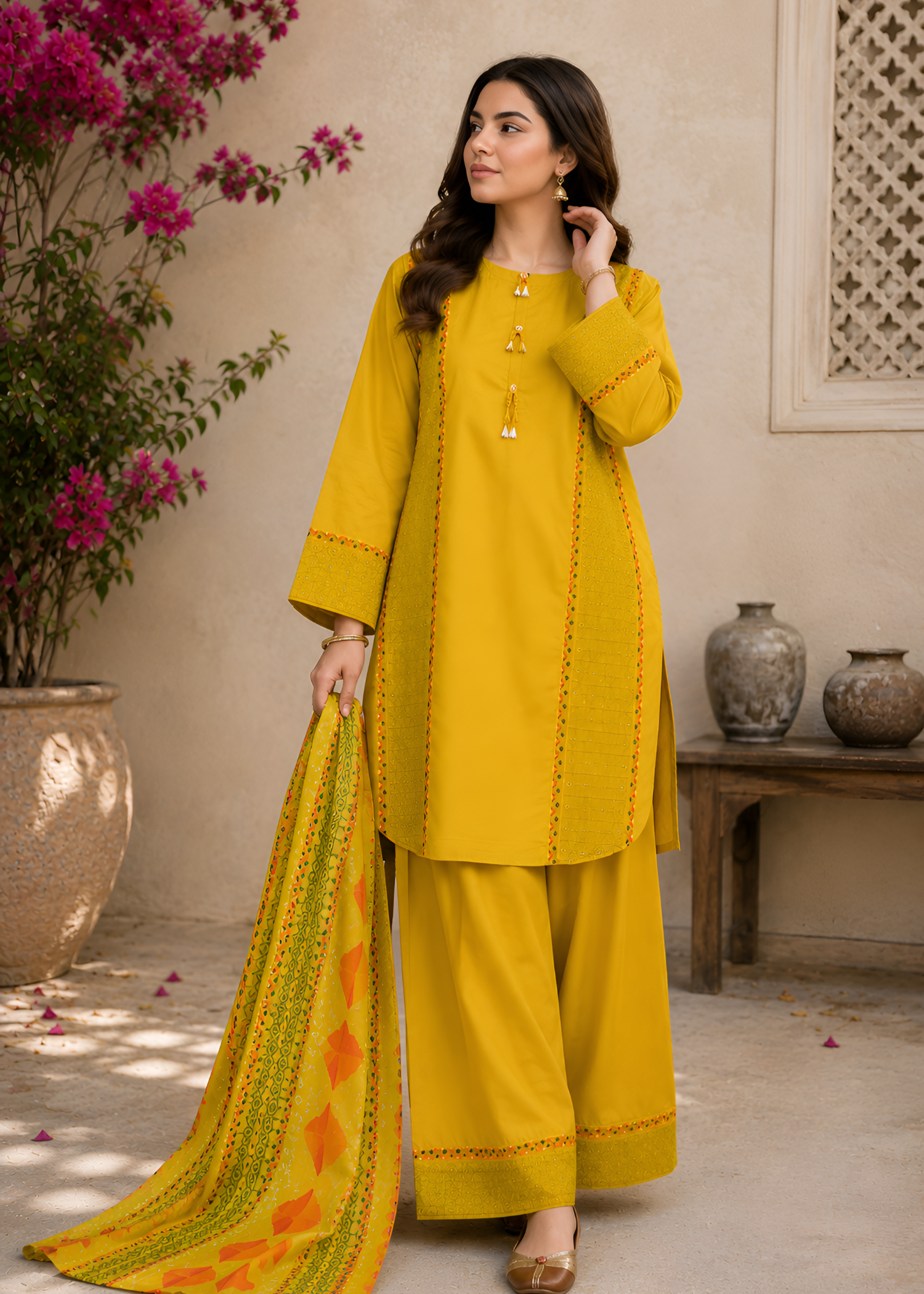 lawn Kurta Set in Yellow