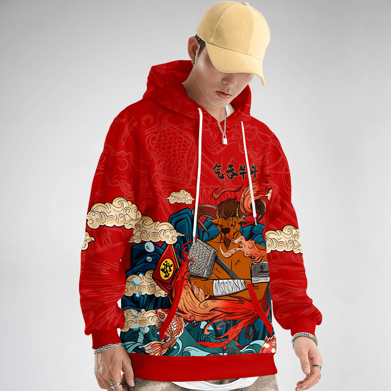 Fashion Thin Pullover Men'S Printed Hooded Sweater