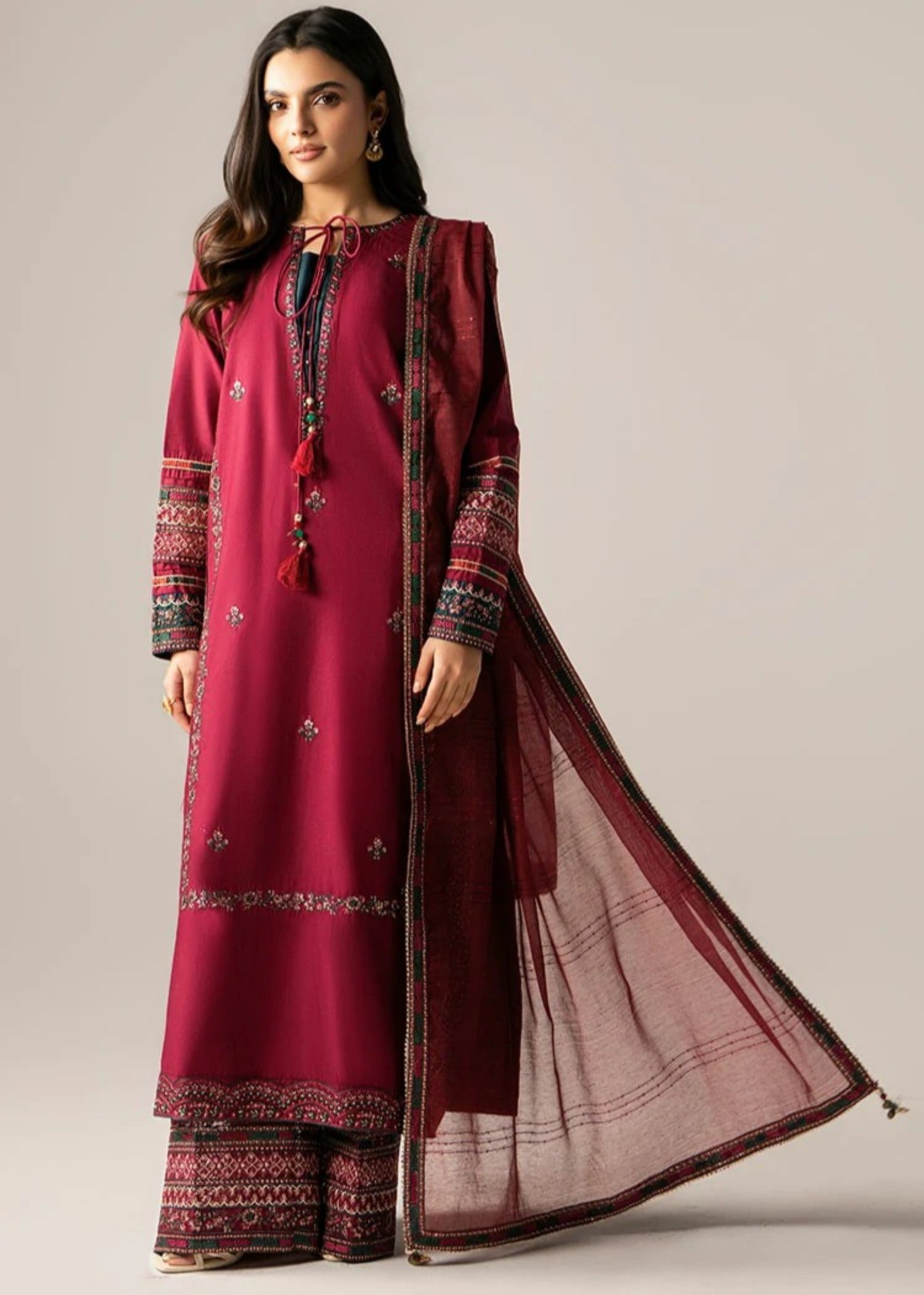 blended satin Kurta Set in Maroon