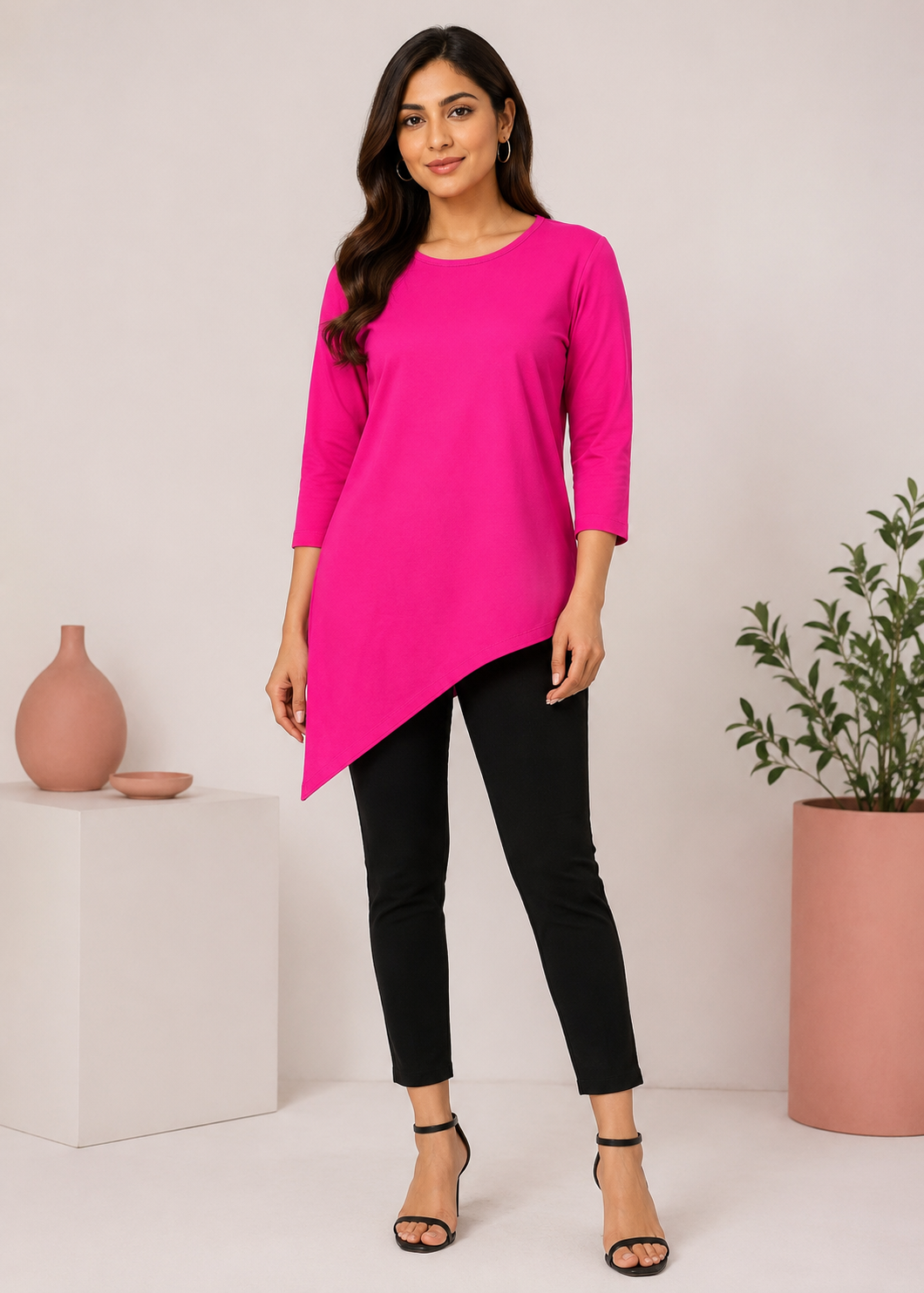 cotton jersey Top in Hot pink