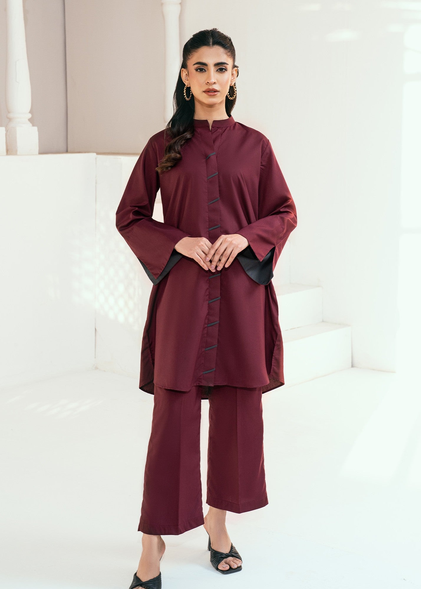 wash & wear Co Ord Sets in Burgundy