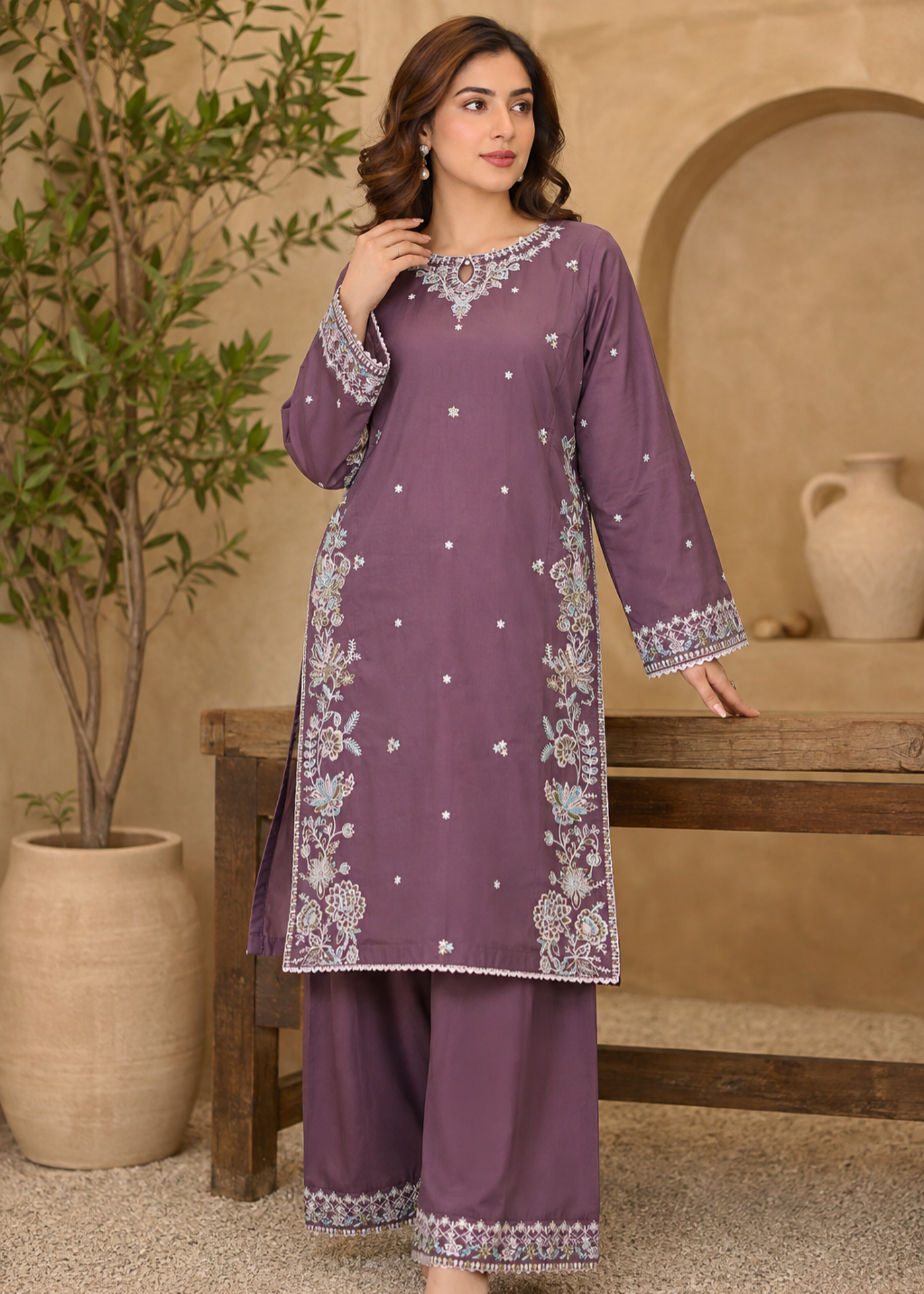 lawn Kurta Set in Lilac