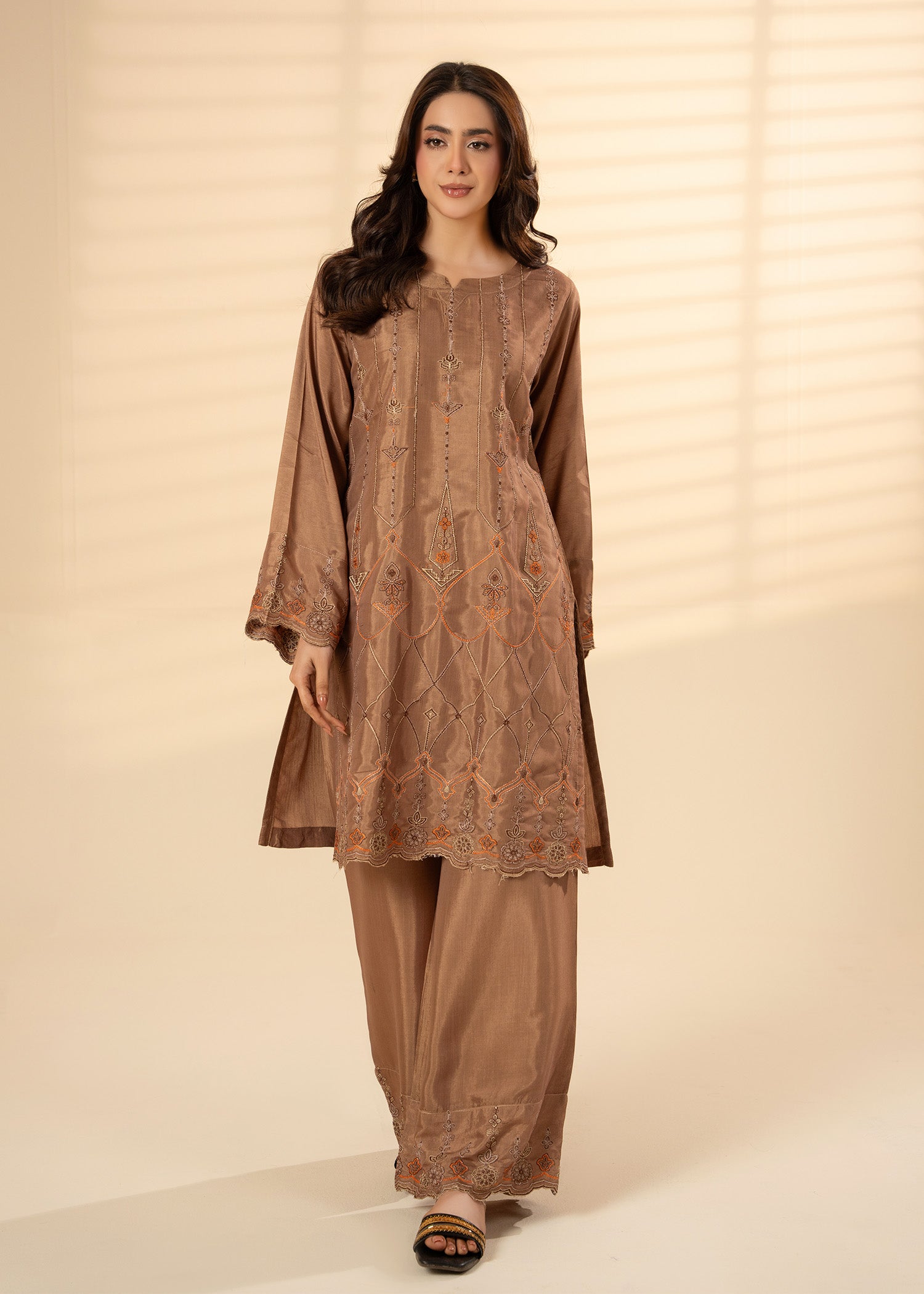 viscose raw silk Kurta Set in Brown