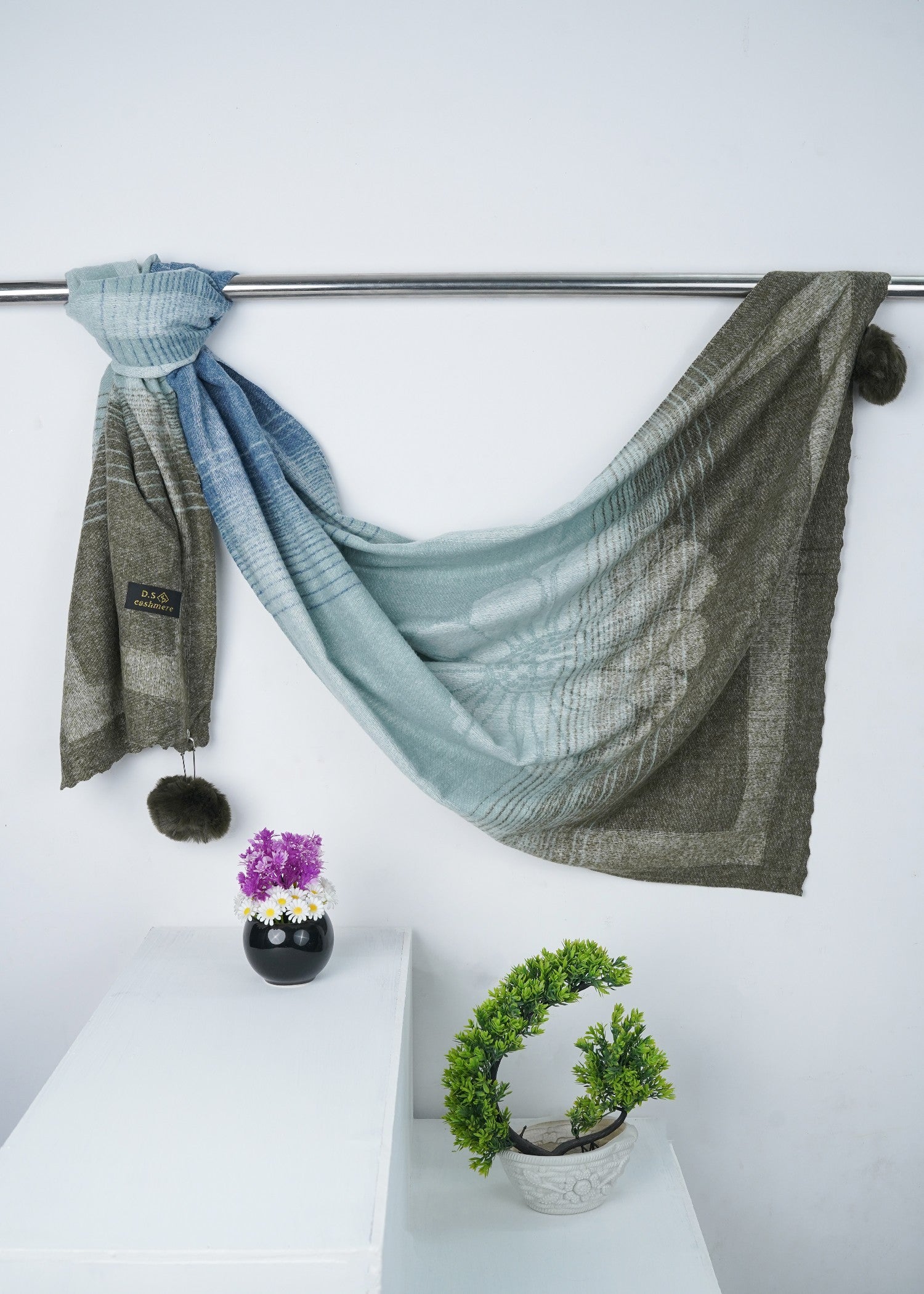 wool Hijab in Multi, light cyan