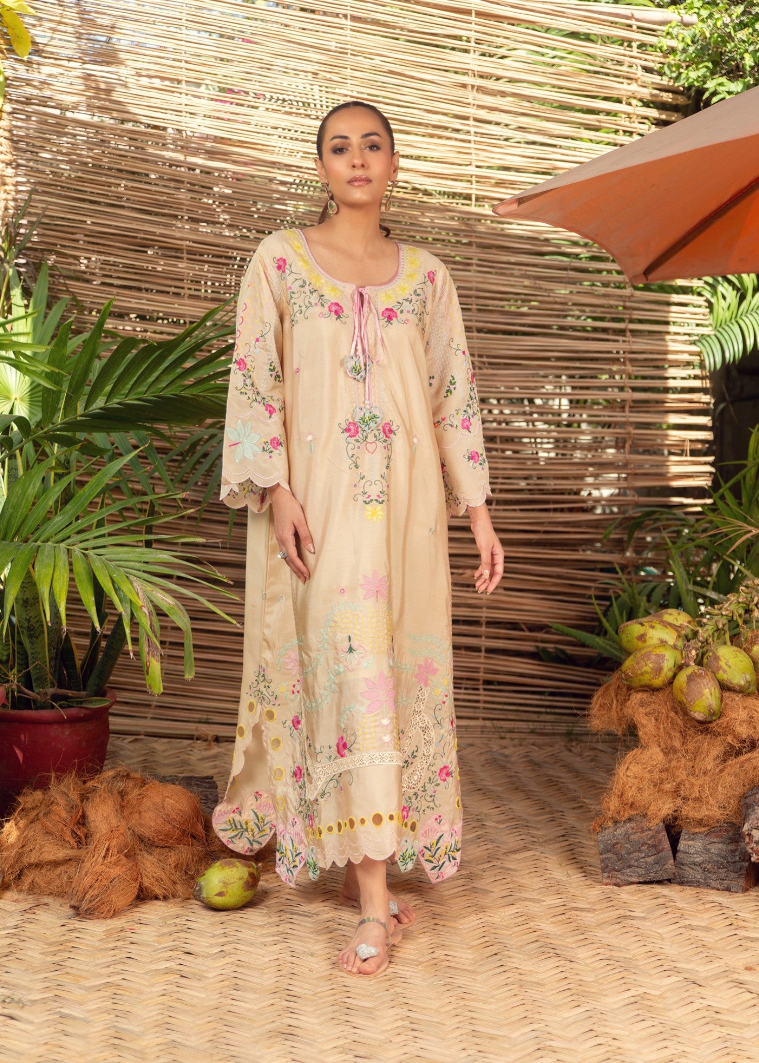 silk Kaftan in Buttercream