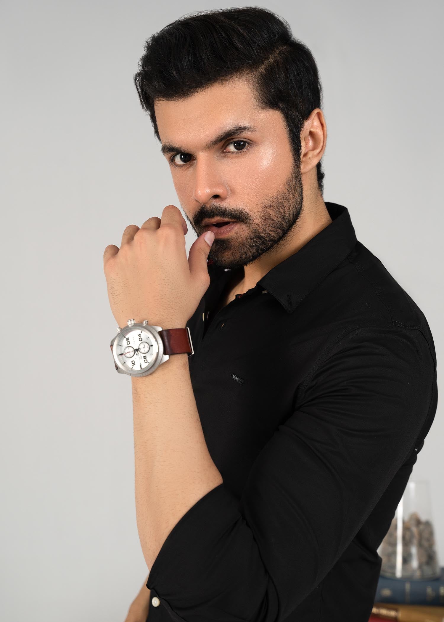 spandex Casual Shirt in Black by Pinstripe