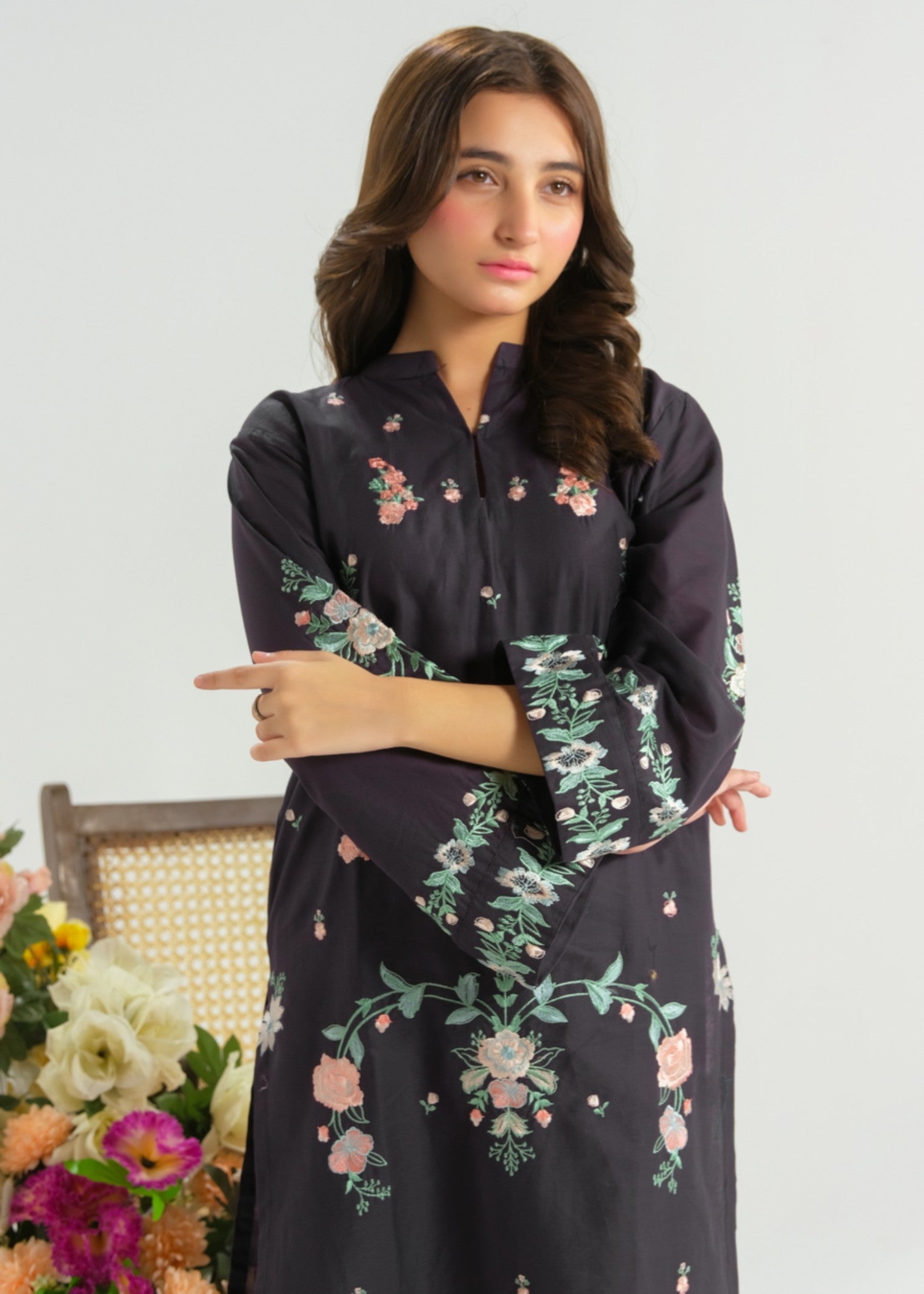 cambric Kurta Set in Dark blue