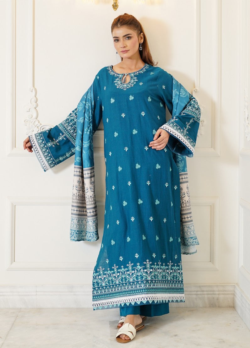 fine khaddar Unstitched in Teal