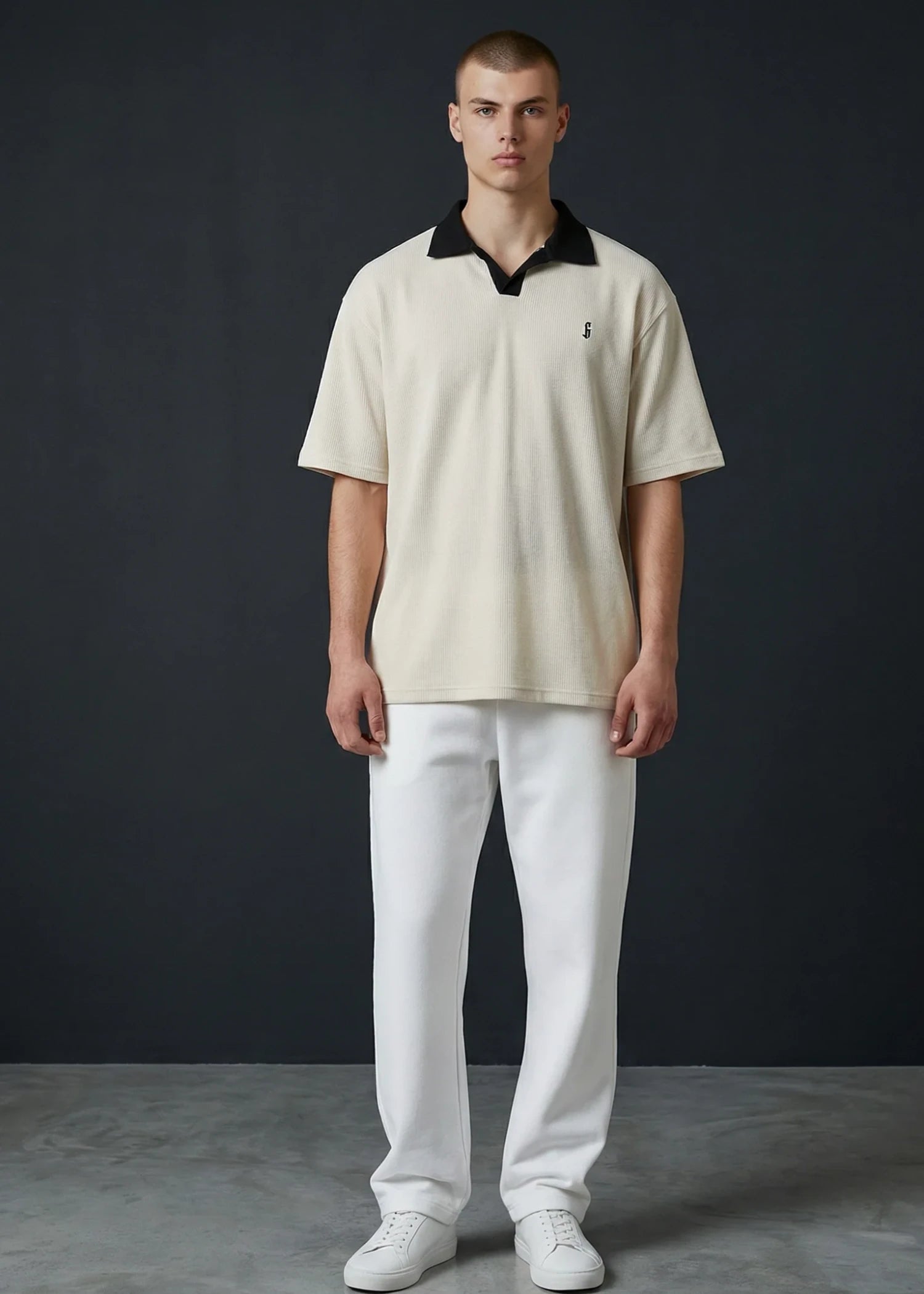 single jersey knit Polo Shirt in Timberwolf