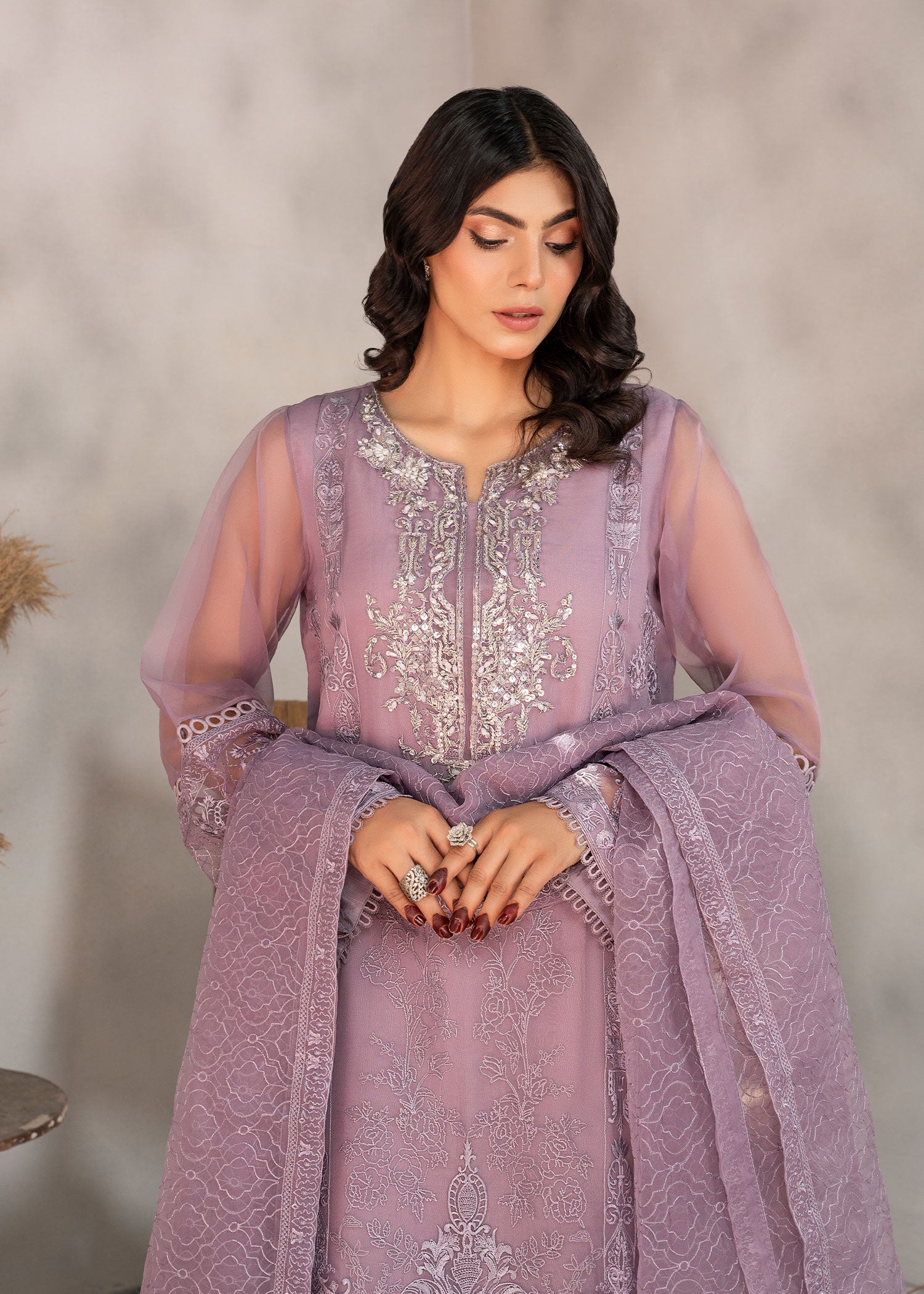 organza Unstitched in Lilac
