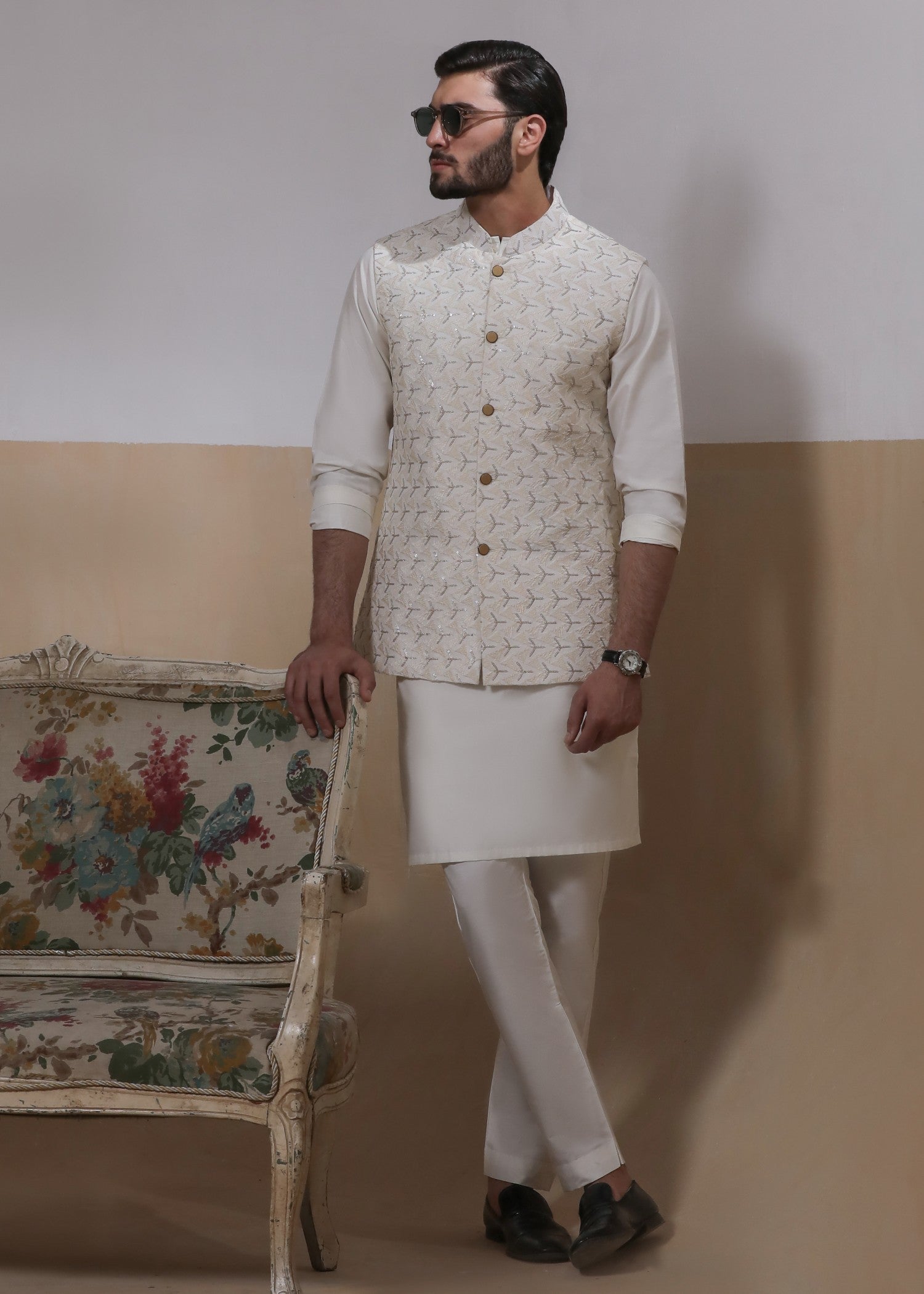 pk raw silk Waistcoat in Ivory