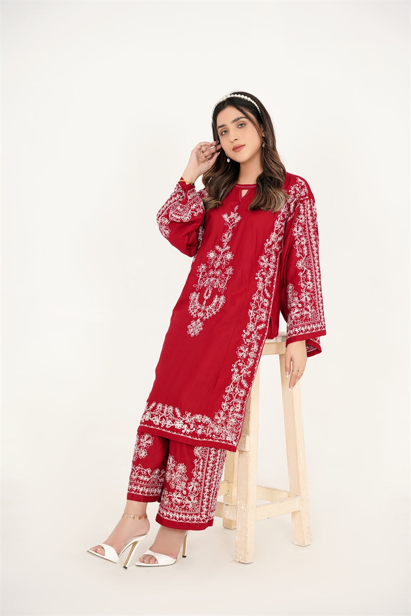 blended linen Kurta Set in Maroon