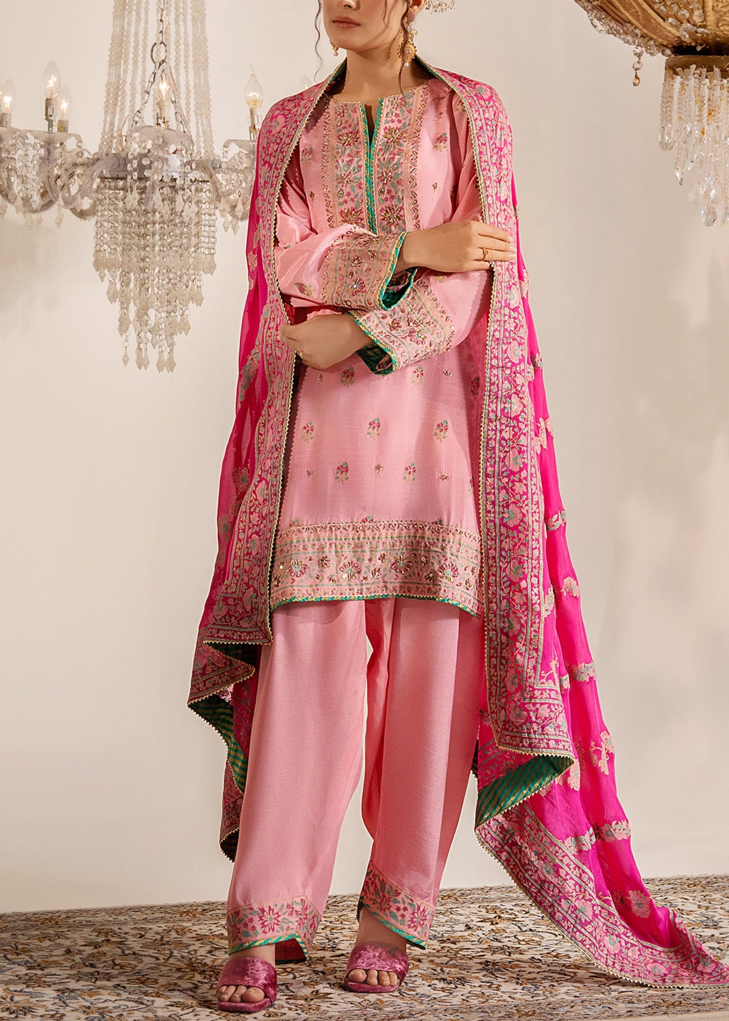 raw silk Unstitched in Blush pink