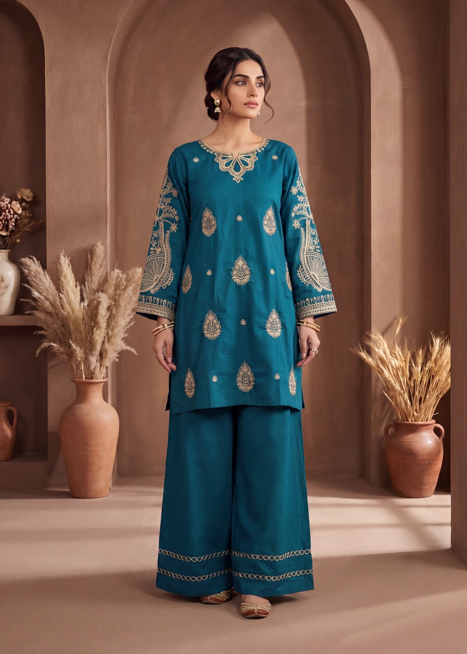 cotton dobby Kurta Set in Sea green