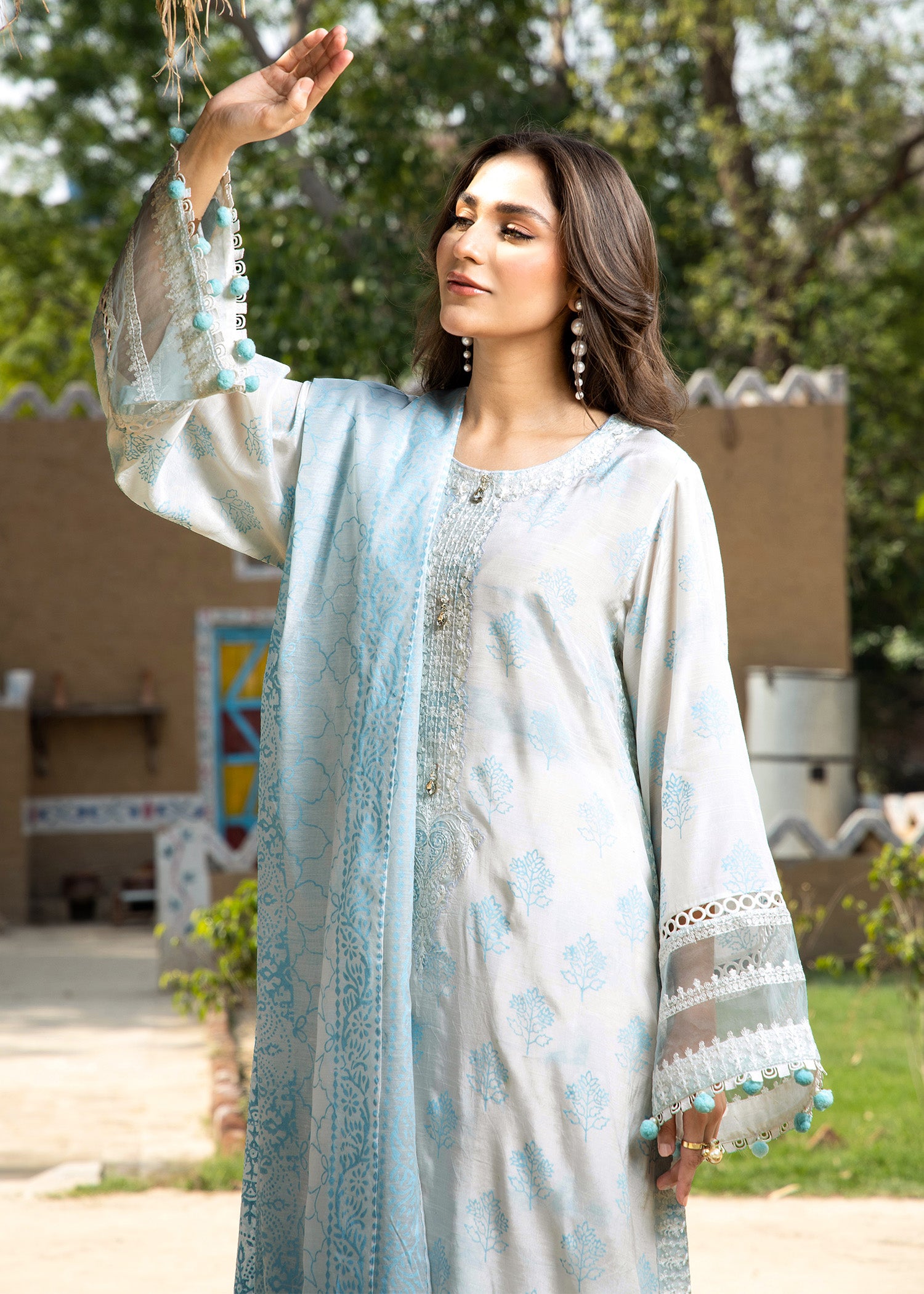 cotton silk Kurta Set in Ice blue