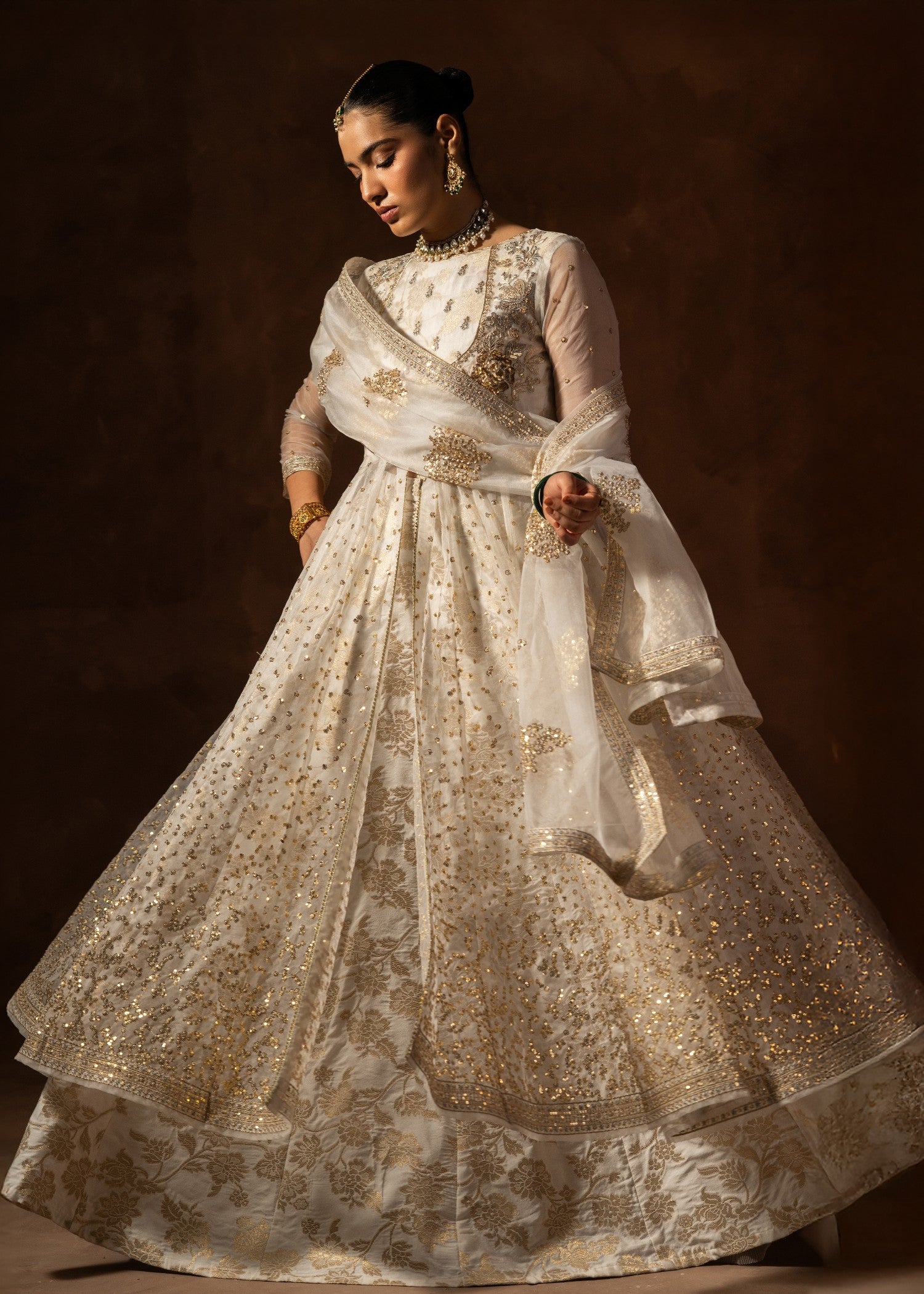 organza Lehenga in White