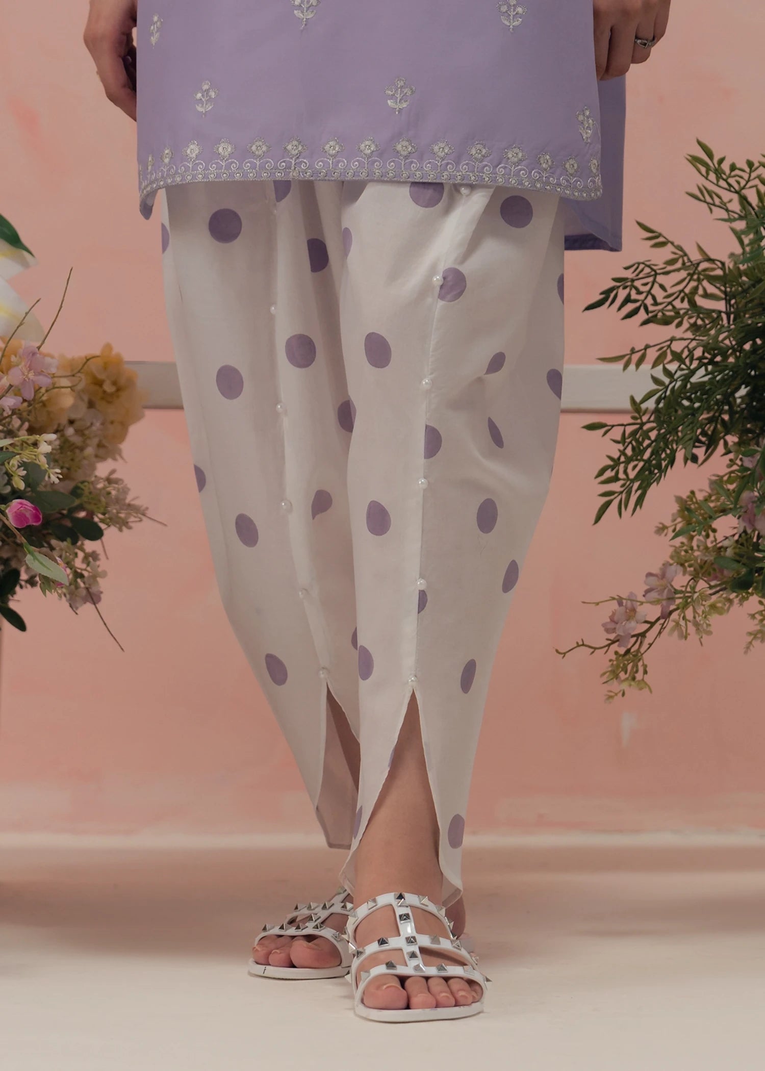 lawn cotton Kurta Set in Purple mountain majesty