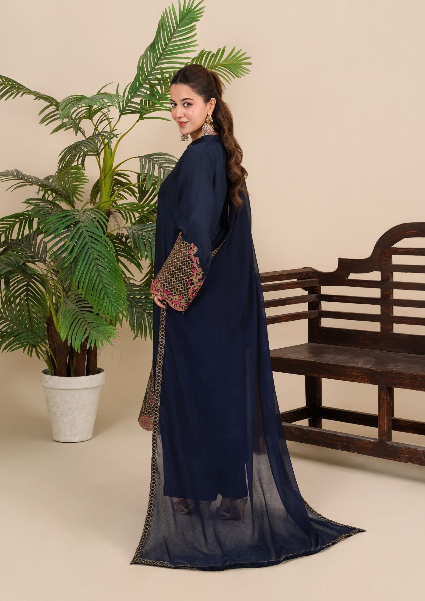 viscose raw silk Kurta Set in Navy blue